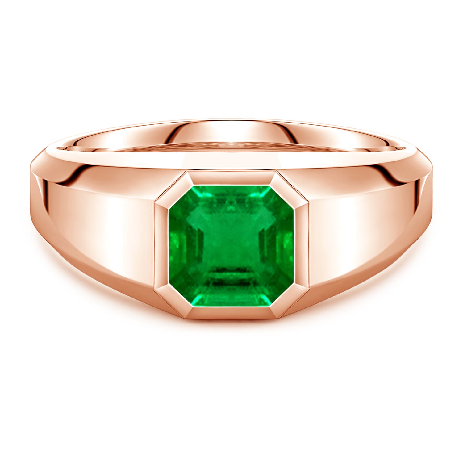 Angara 1.31 Carats Square Emerald-Cut Lab-Grown Emerald Men's Octagon Signet Ring in 18K Rose Gold