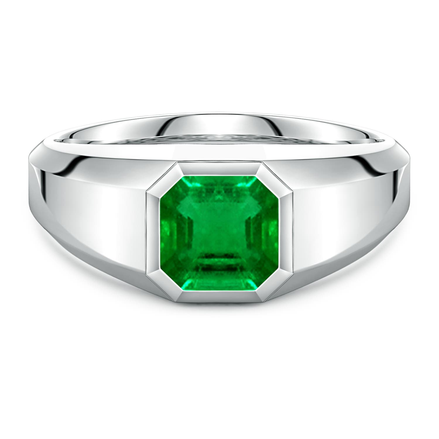 Angara 1.31 Carats Square Emerald-Cut Lab-Grown Emerald Men's Octagon Signet Ring in 18K White Gold