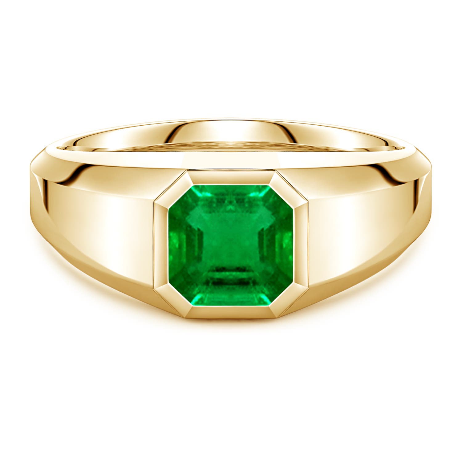 Angara 1.31 Carats Square Emerald-Cut Lab-Grown Emerald Men's Octagon Signet Ring in 10K Yellow Gold