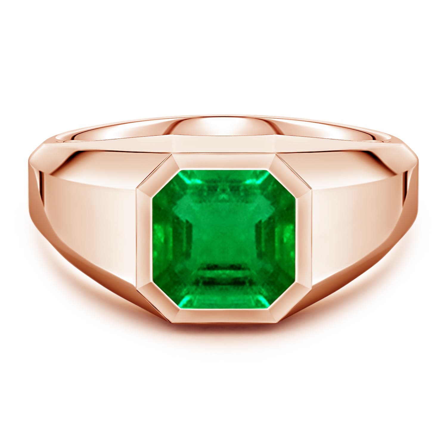 Angara 2.1 Carats Square Emerald-Cut Lab-Grown Emerald Men's Octagon Signet Ring in 10K Rose Gold