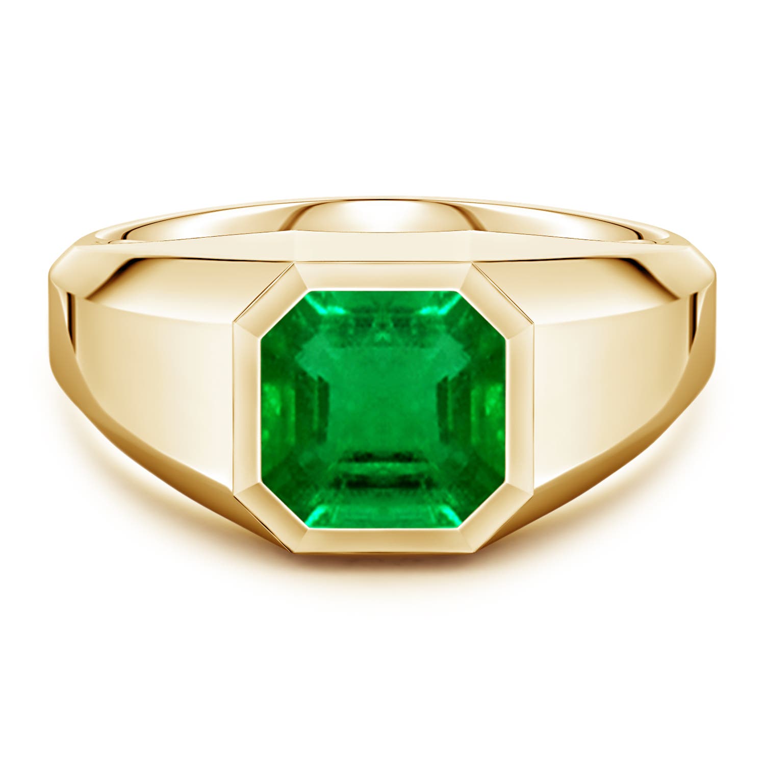Angara 2.1 Carats Square Emerald-Cut Lab-Grown Emerald Men's Octagon Signet Ring in 14K Yellow Gold