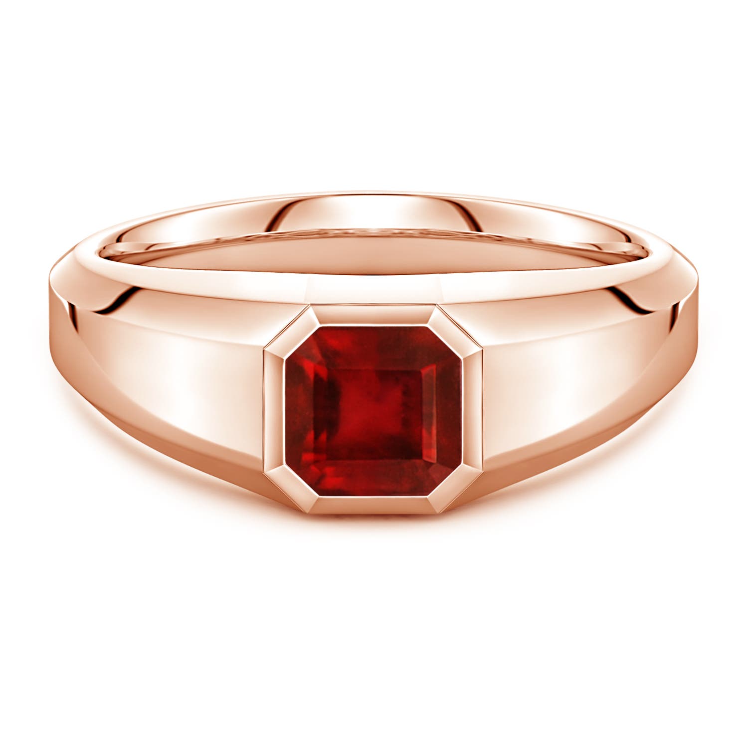 Angara 1.35 Carats Square Emerald-Cut Lab-Grown Ruby Men's Octagon Signet Ring in 18K Rose Gold