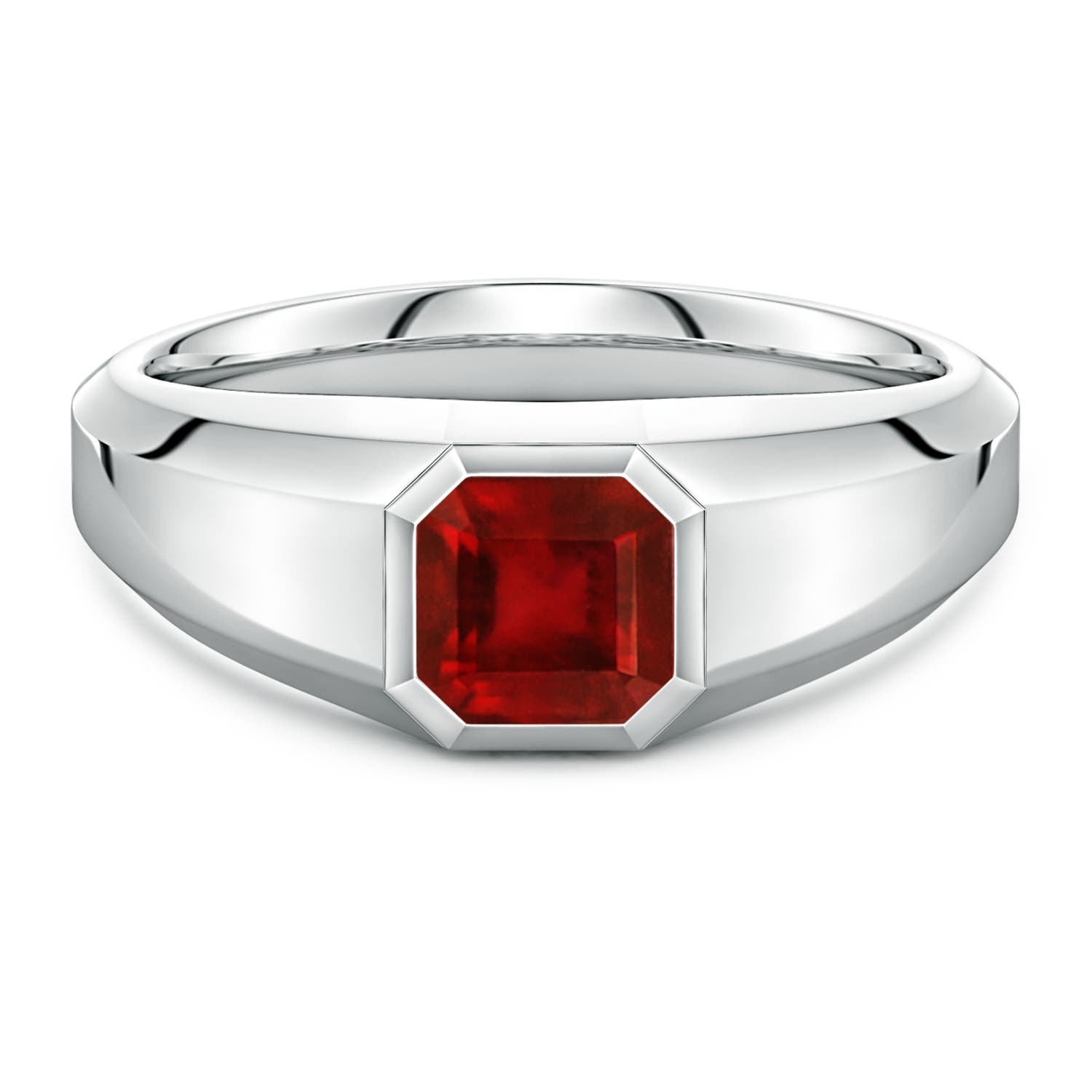 Angara 1.35 Carats Square Emerald-Cut Lab-Grown Ruby Men's Octagon Signet Ring in 18K White Gold