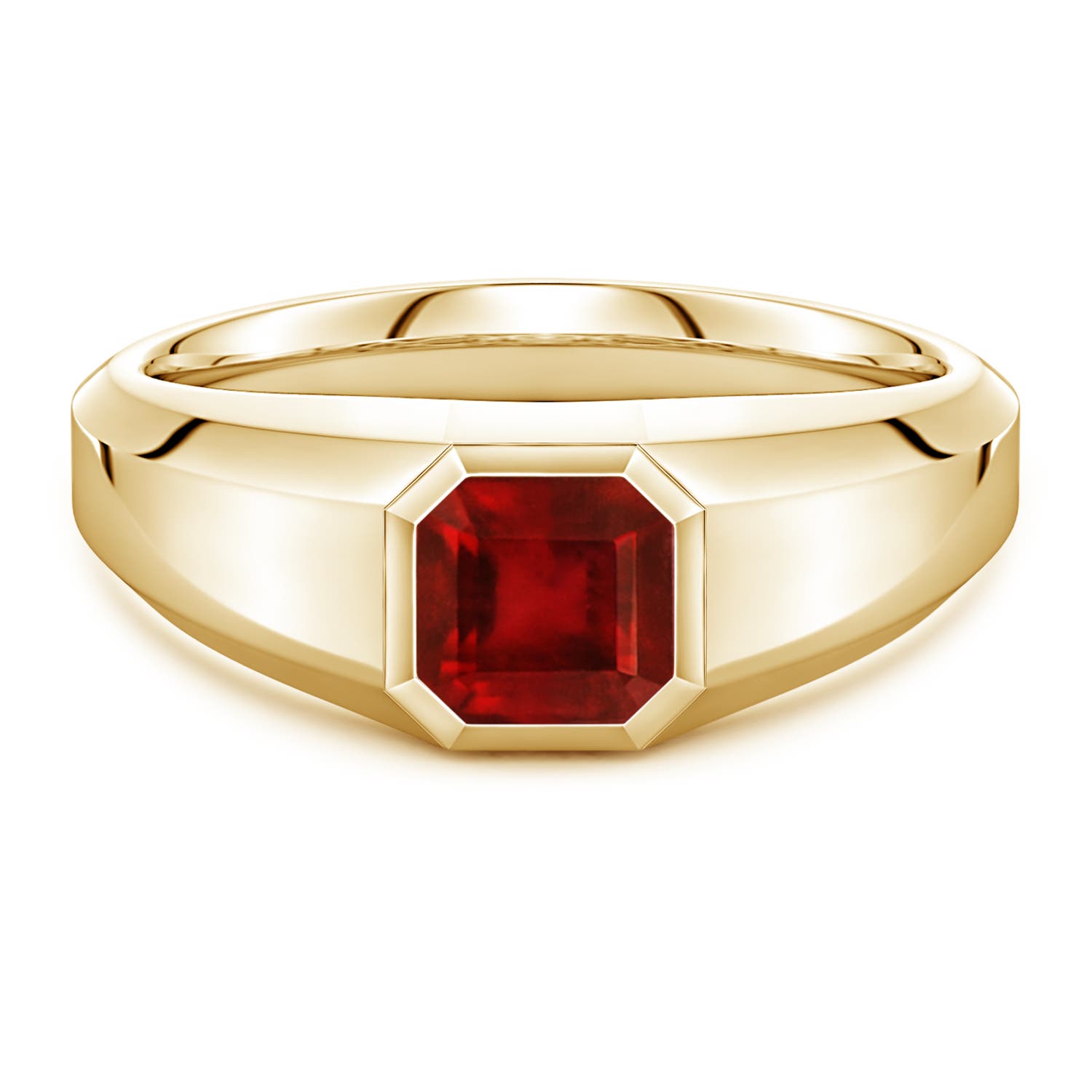 Angara 1.35 Carats Square Emerald-Cut Lab-Grown Ruby Men's Octagon Signet Ring in 14K Yellow Gold