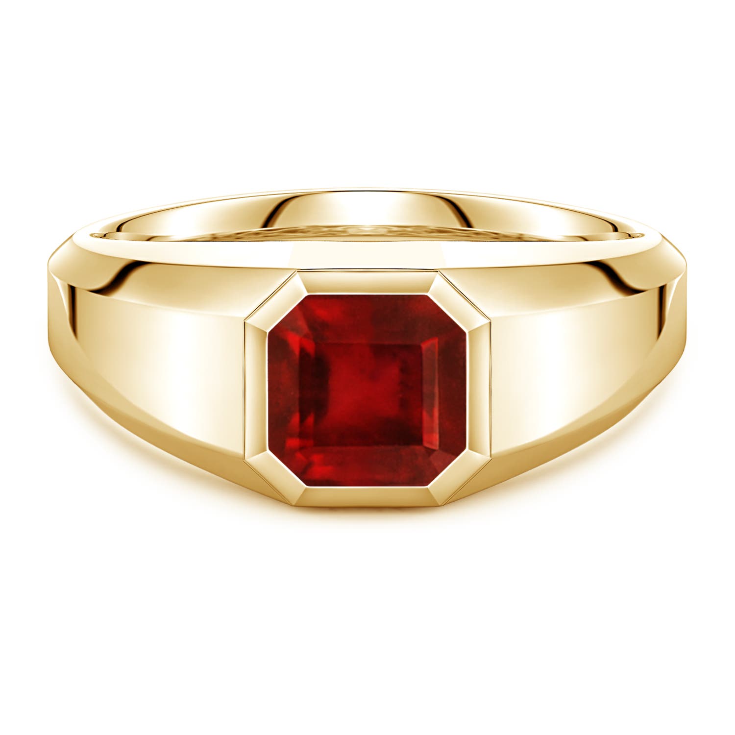 Angara 1.89 Carats Square Emerald-Cut Lab-Grown Ruby Men's Octagon Signet Ring in 18K Yellow Gold
