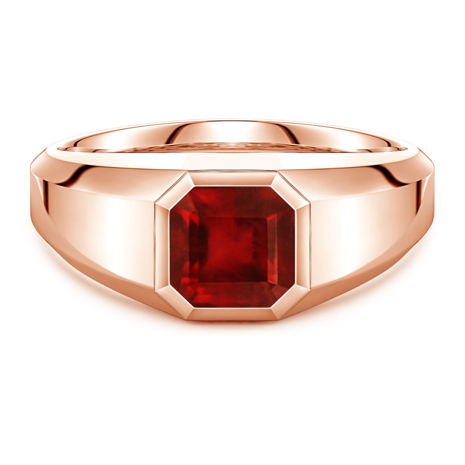 Angara 1.89 Carats Square Emerald-Cut Lab-Grown Ruby Men's Octagon Signet Ring in 14K Rose Gold