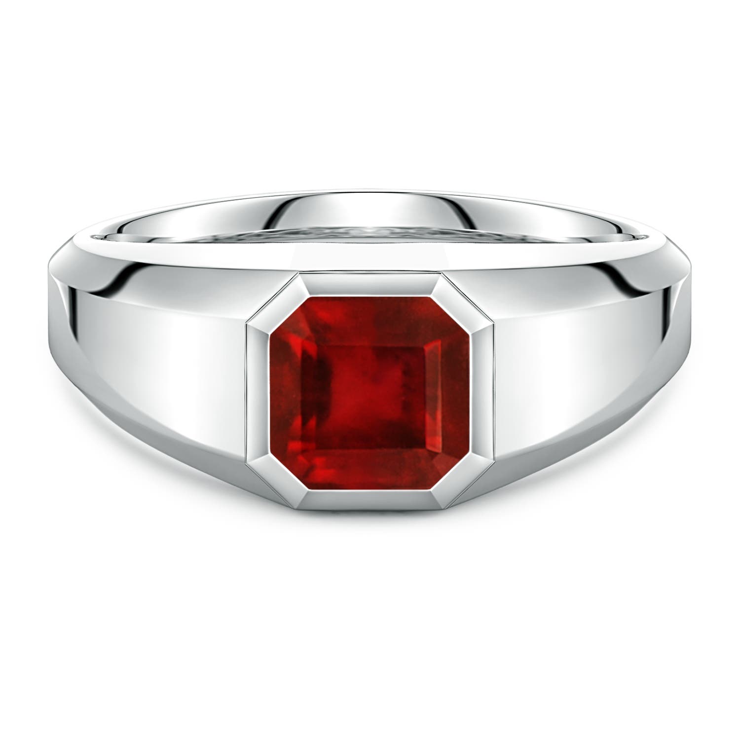 Angara 1.89 Carats Square Emerald-Cut Lab-Grown Ruby Men's Octagon Signet Ring in 14K White Gold