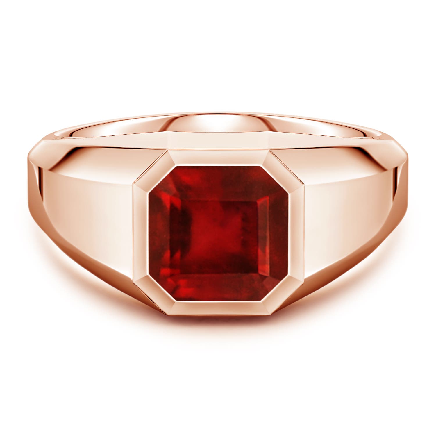Angara 3.34 Carats Square Emerald-Cut Lab-Grown Ruby Men's Octagon Signet Ring in 18K Rose Gold