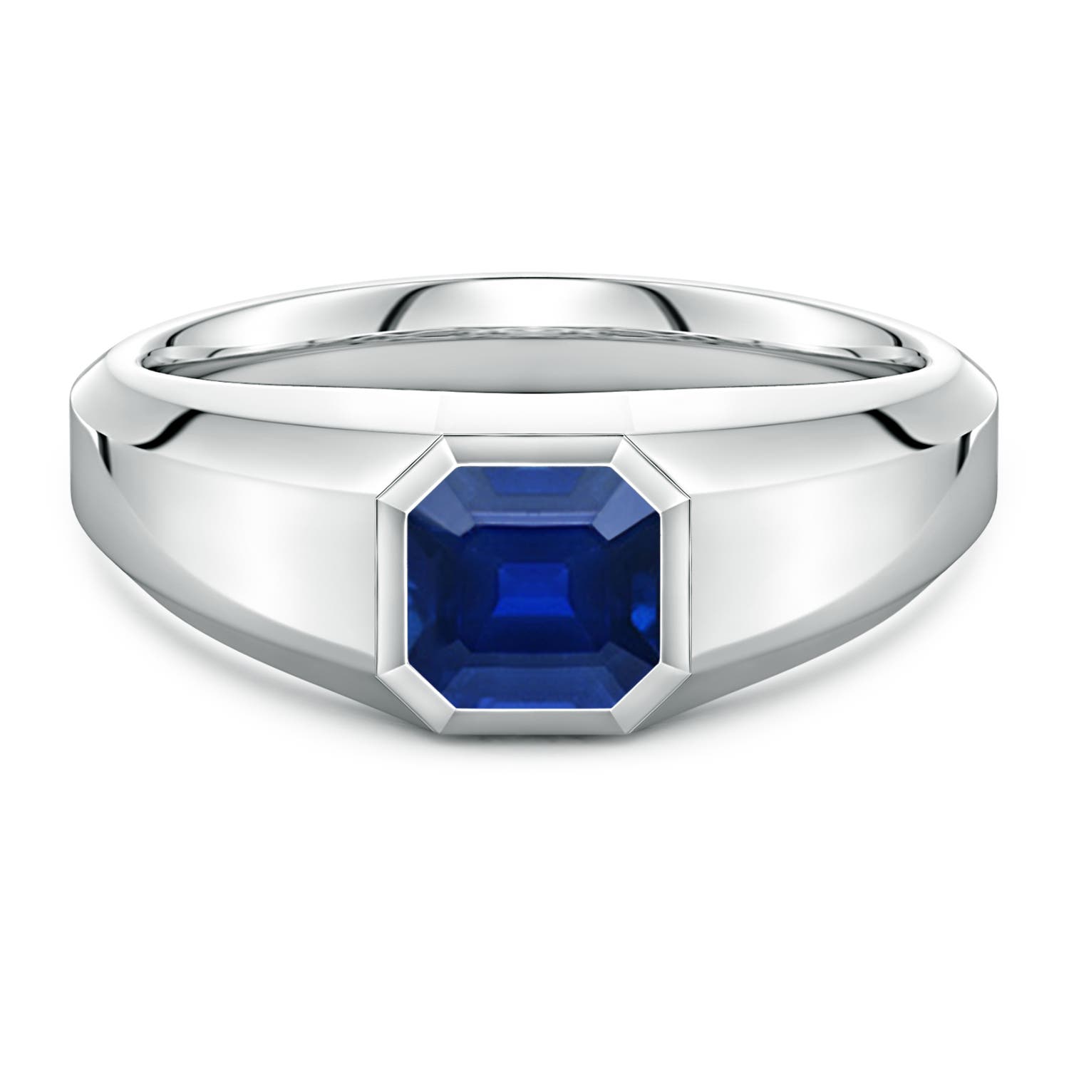 Angara 1.35 Carats Square Emerald-Cut Lab-Grown Blue Sapphire Men's Octagon Signet Ring in 18K White Gold