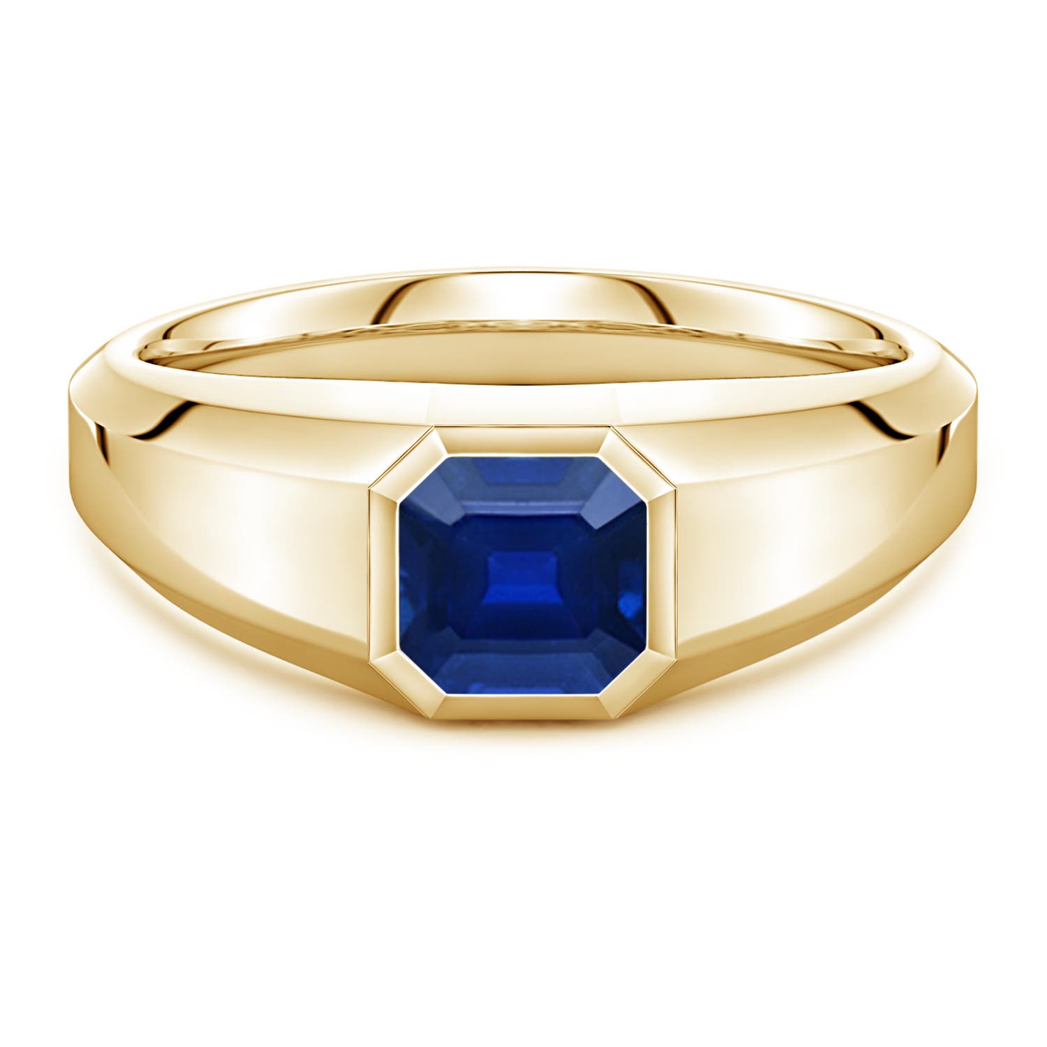 Angara 1.35 Carats Square Emerald-Cut Lab-Grown Blue Sapphire Men's Octagon Signet Ring in 14K Yellow Gold