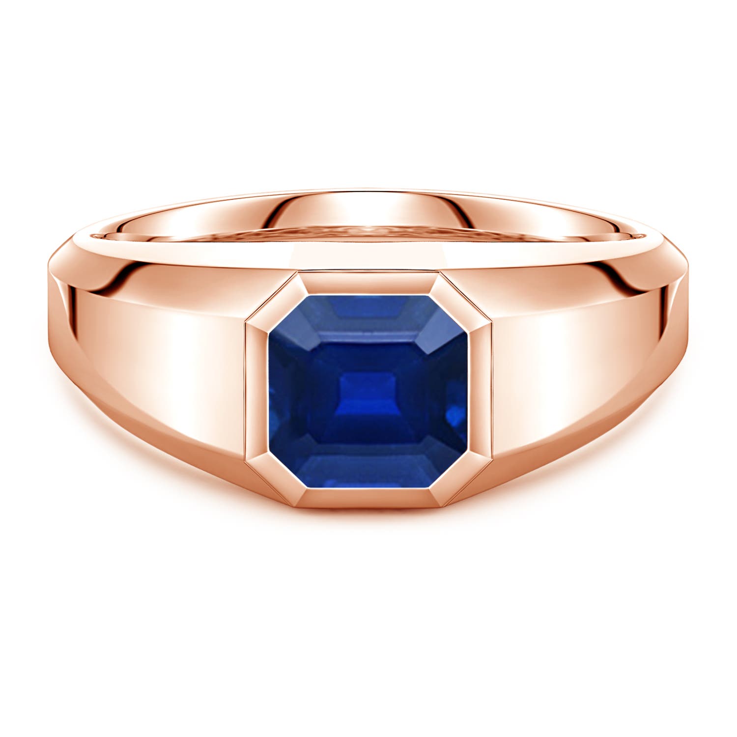 Angara 1.89 Carats Square Emerald-Cut Lab-Grown Blue Sapphire Men's Octagon Signet Ring in 18K Rose Gold