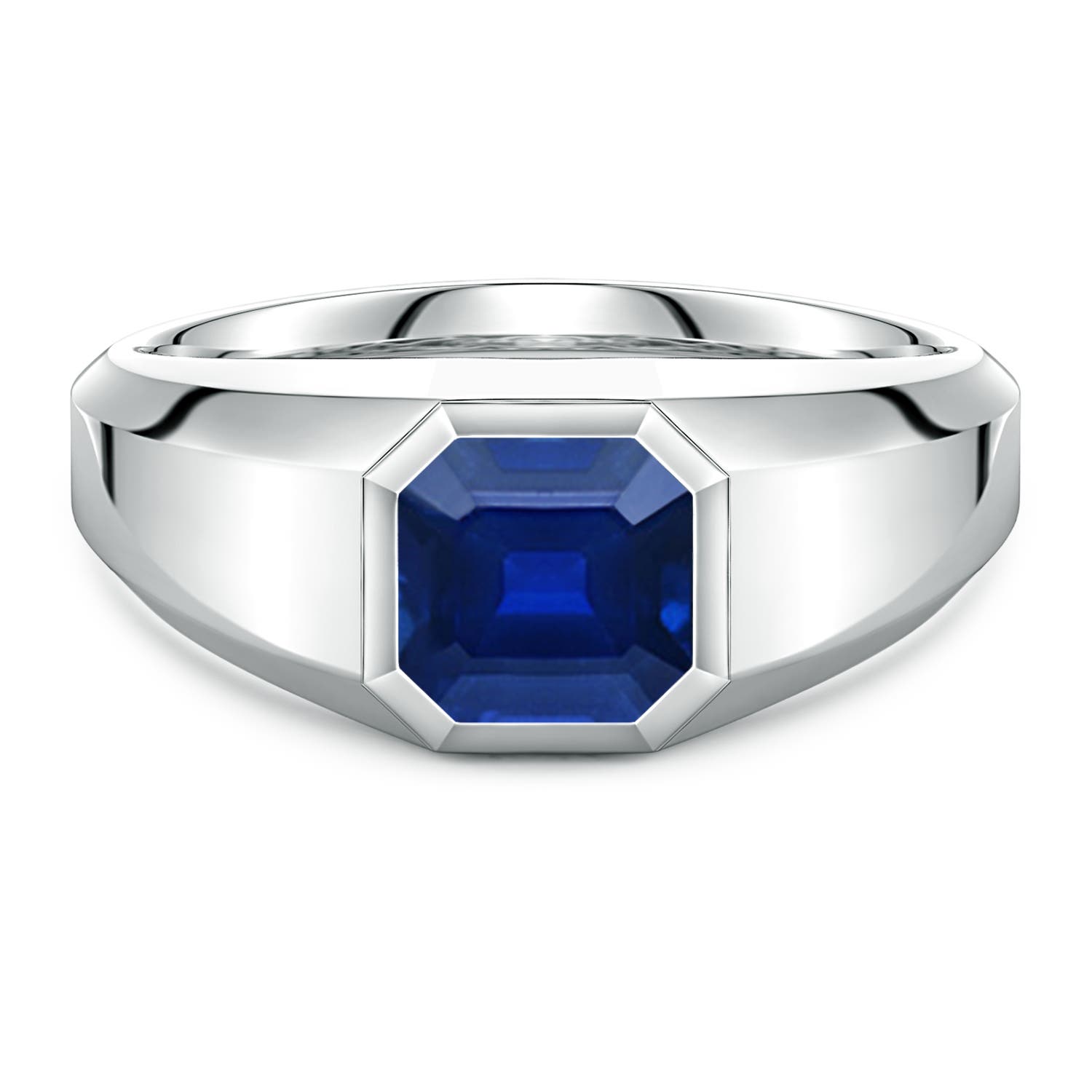 Angara 1.89 Carats Square Emerald-Cut Lab-Grown Blue Sapphire Men's Octagon Signet Ring in 14K White Gold
