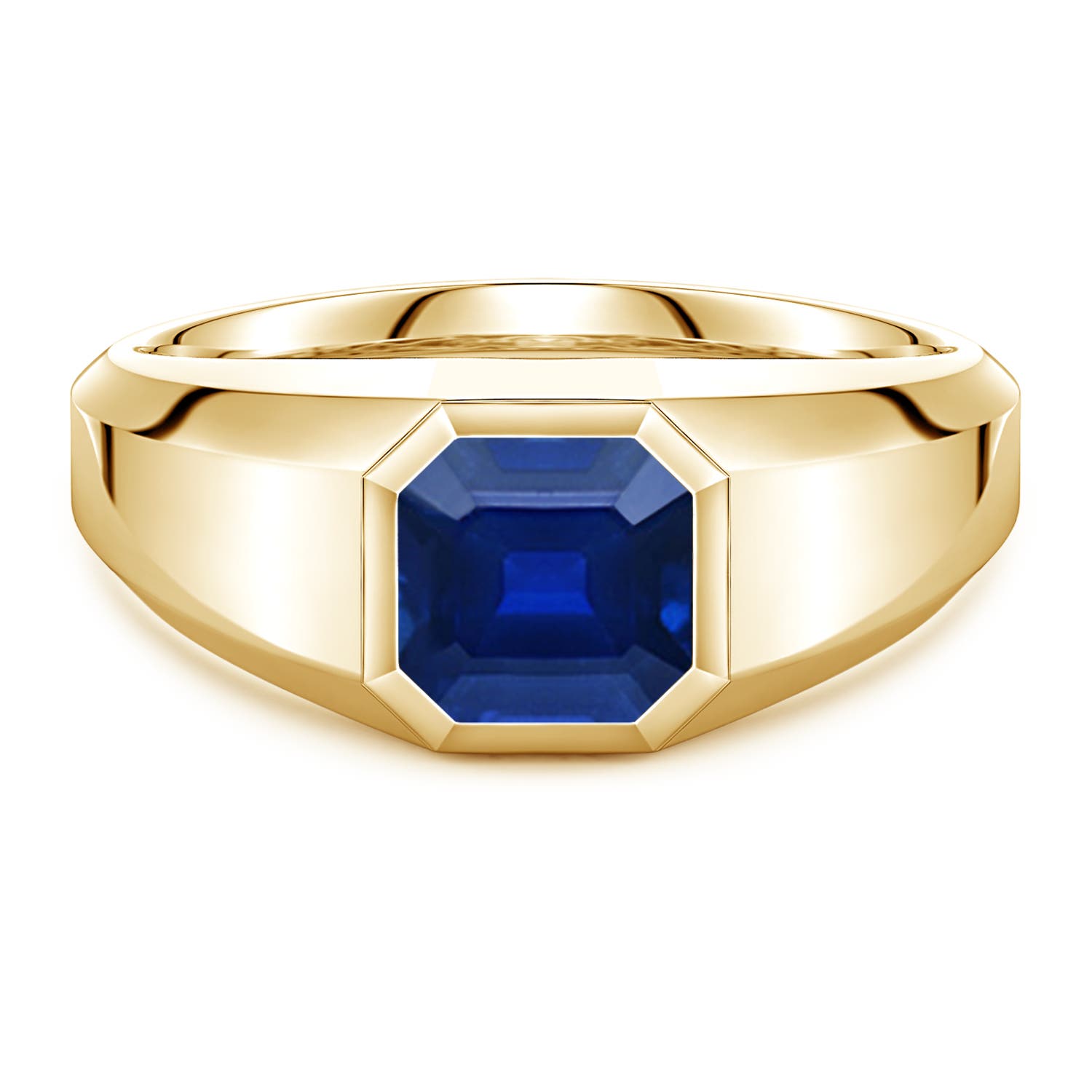 Angara 1.89 Carats Square Emerald-Cut Lab-Grown Blue Sapphire Men's Octagon Signet Ring in 14K Yellow Gold
