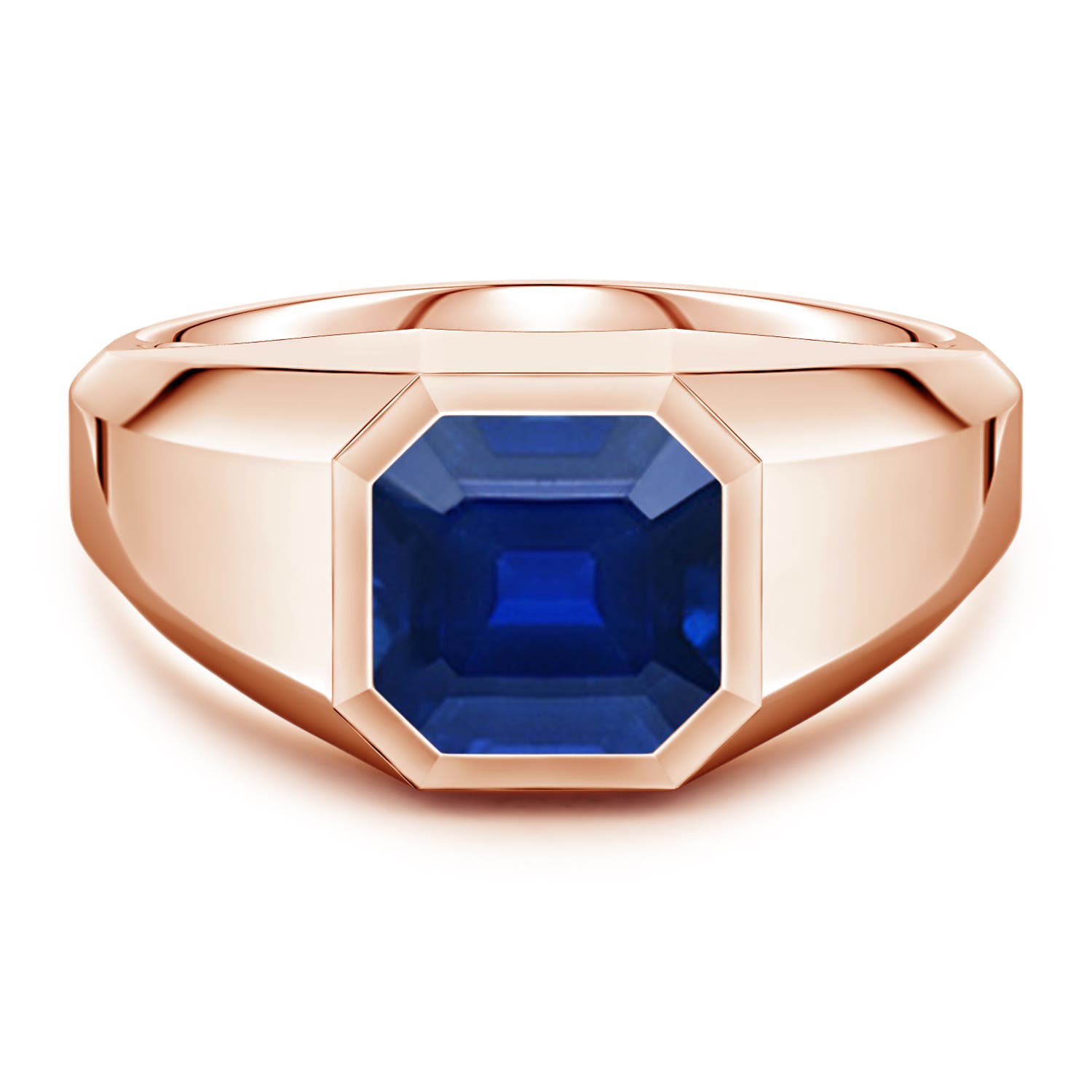 Angara 3.34 Carats Square Emerald-Cut Lab-Grown Blue Sapphire Men's Octagon Signet Ring in 18K Rose Gold