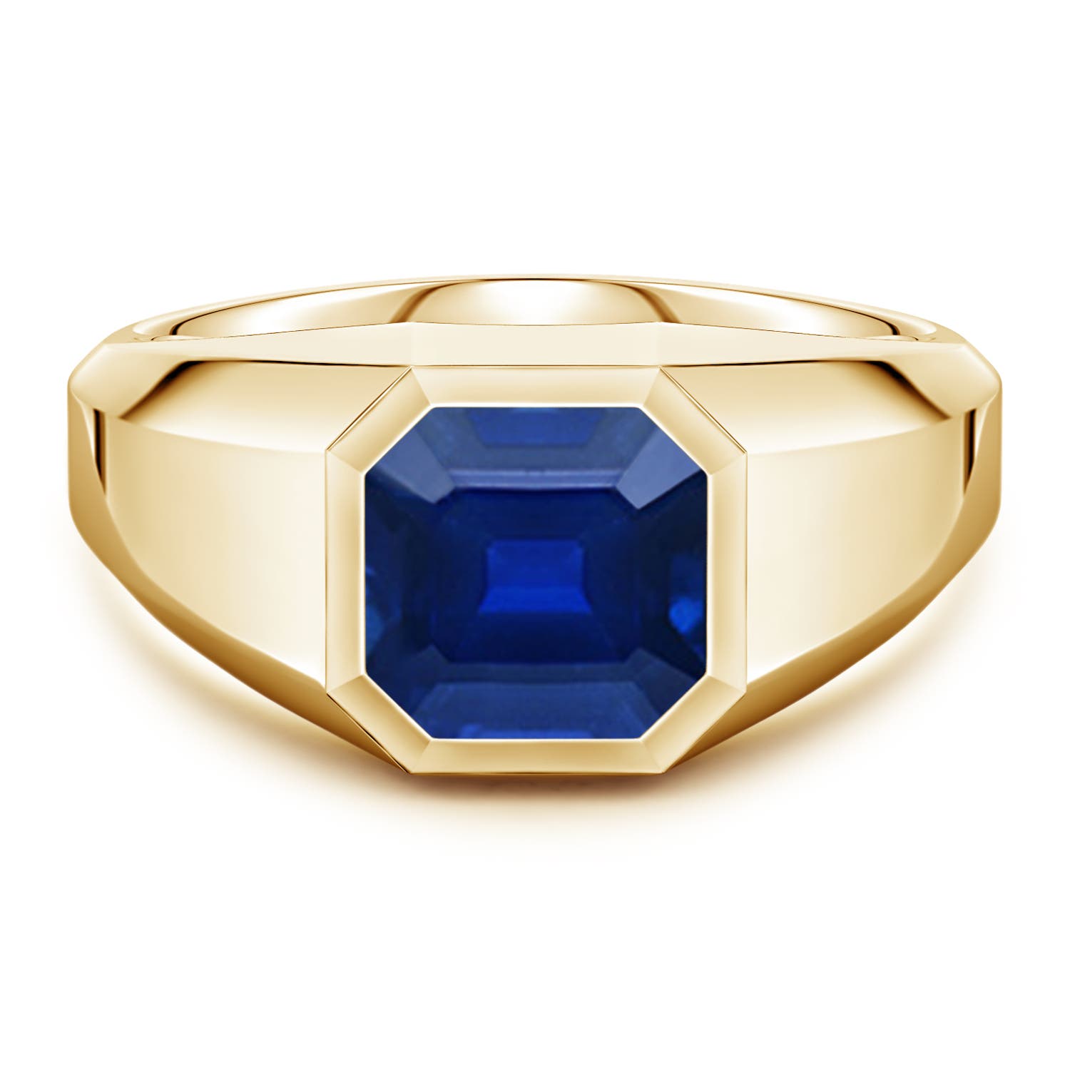 Angara 3.34 Carats Square Emerald-Cut Lab-Grown Blue Sapphire Men's Octagon Signet Ring in 14K Yellow Gold