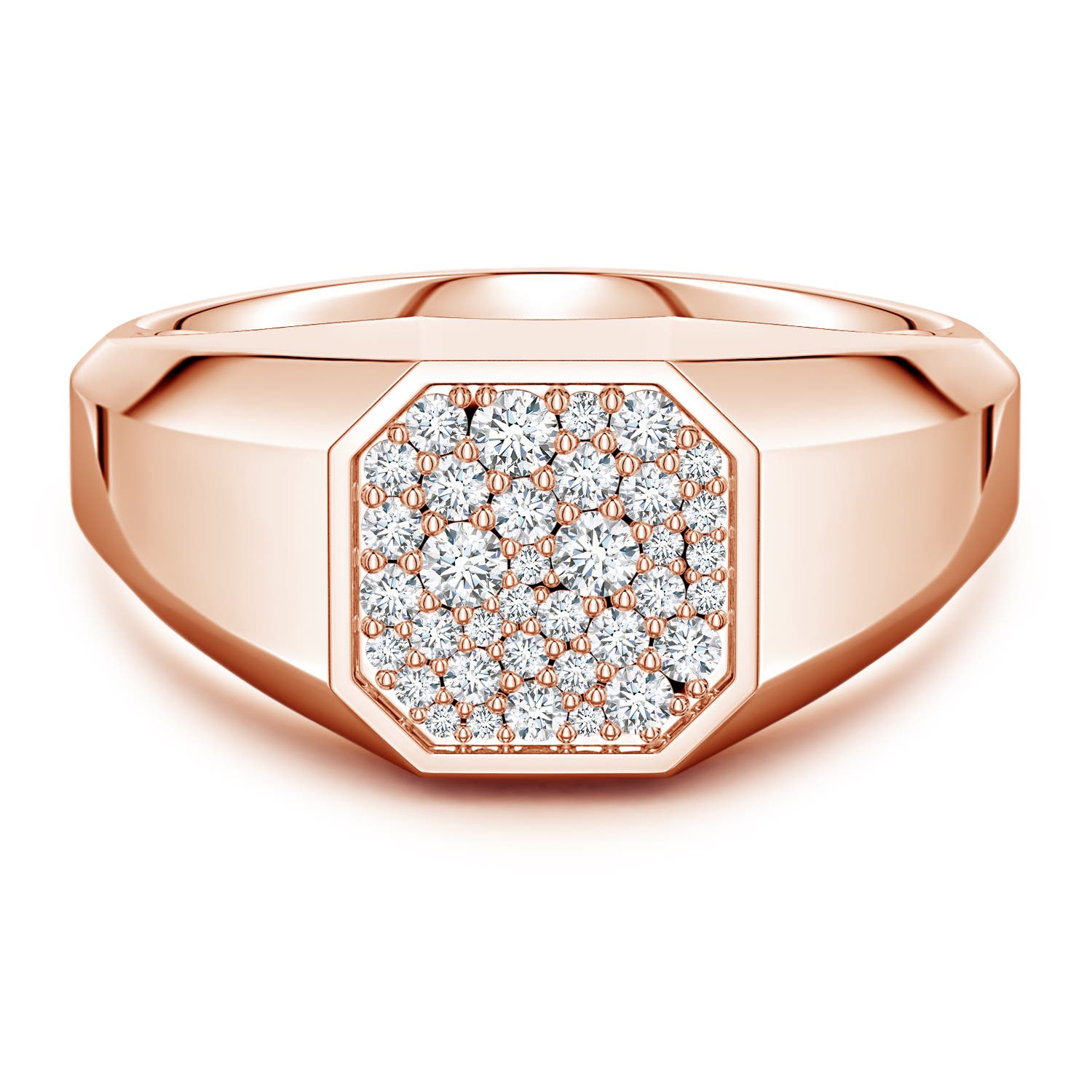 Angara 0.37 Carat Pavé-Set Lab-Grown Diamond Men's Octagon Signet Ring in 18K Rose Gold