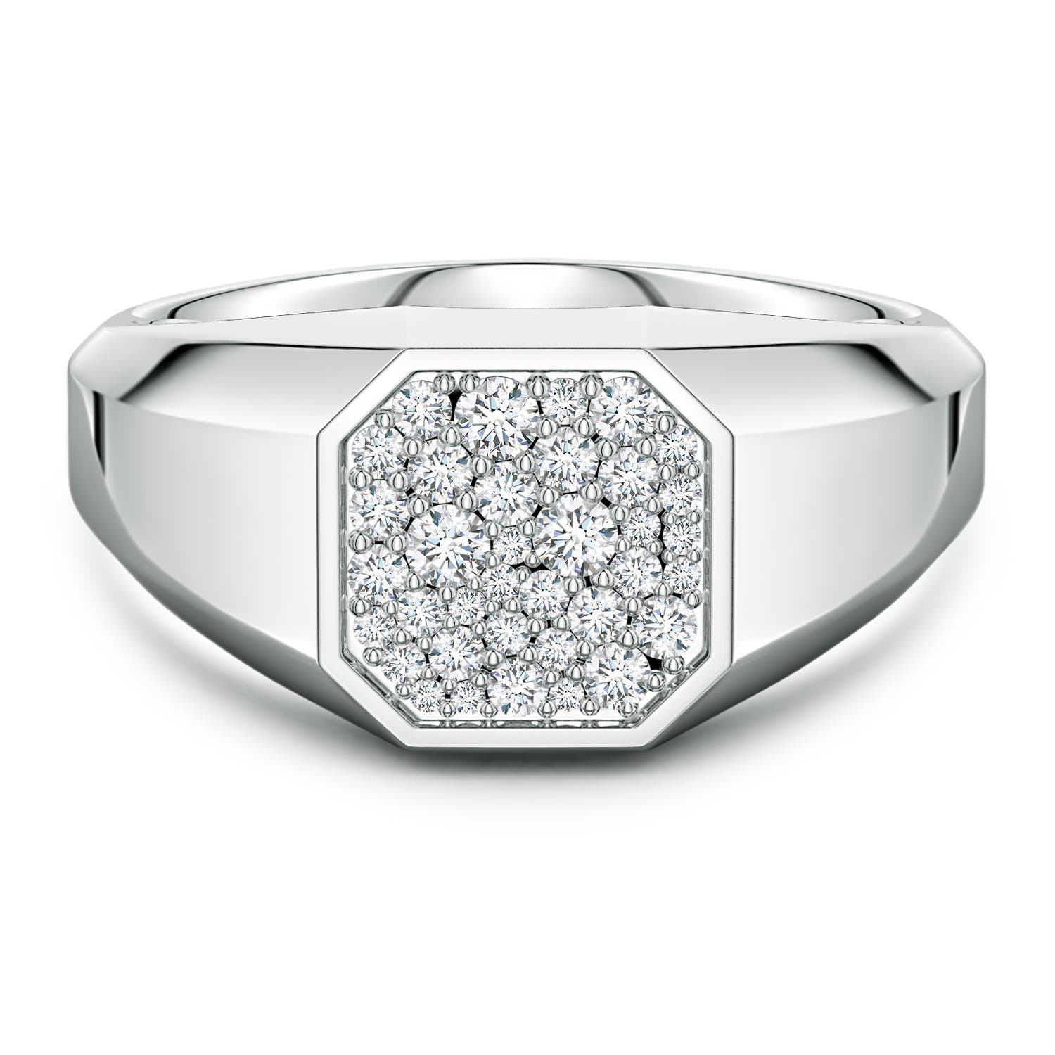 2mm FGVS Pavé-Set Lab-Grown Diamond Men's Octagon Signet Ring in S999 Silver