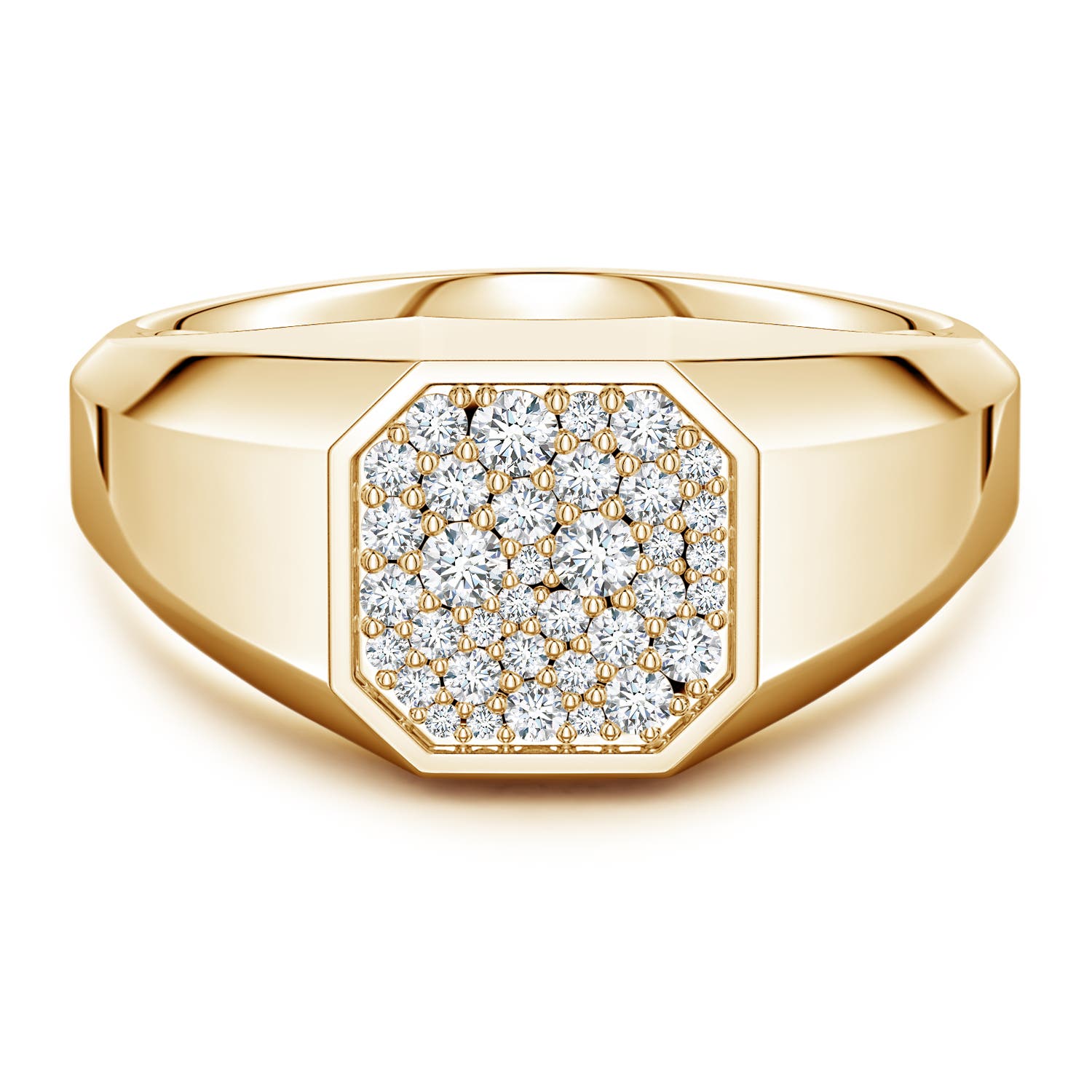 2mm FGVS Pavé-Set Lab-Grown Diamond Men's Octagon Signet Ring in Yellow Gold