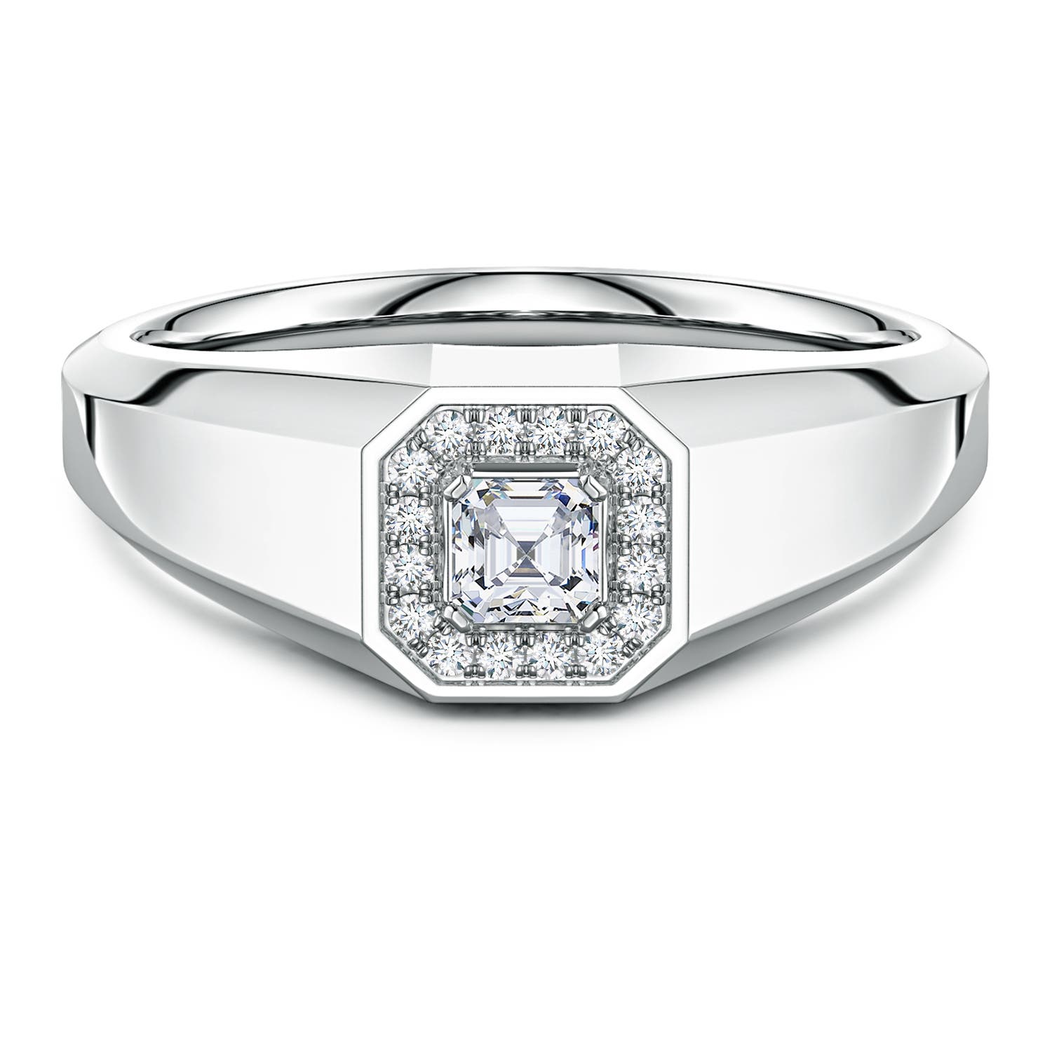 Angara 0.25 Carat Asscher-Cut Lab-Grown Diamond Halo Men's Octagon Signet Ring in 18K White Gold