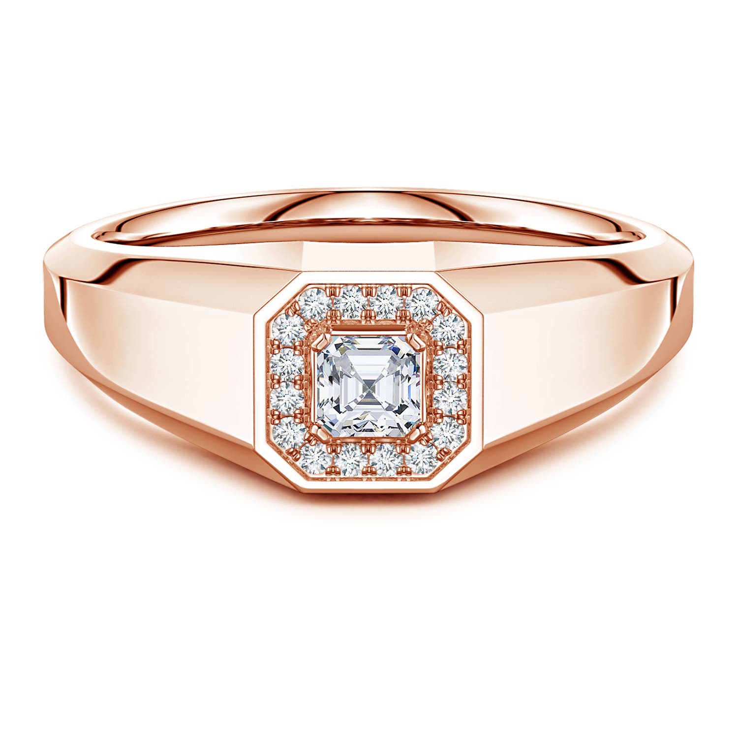 Angara 0.25 Carat Asscher-Cut Lab-Grown Diamond Halo Men's Octagon Signet Ring in 14K Rose Gold