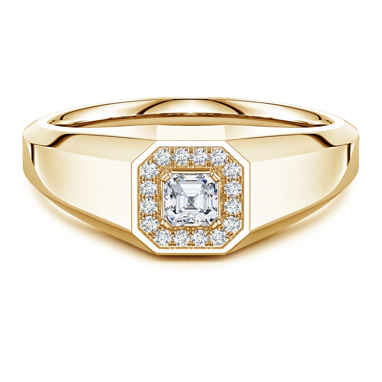 Angara 0.25 Carat Asscher-Cut Lab-Grown Diamond Halo Men's Octagon Signet Ring in 14K Yellow Gold