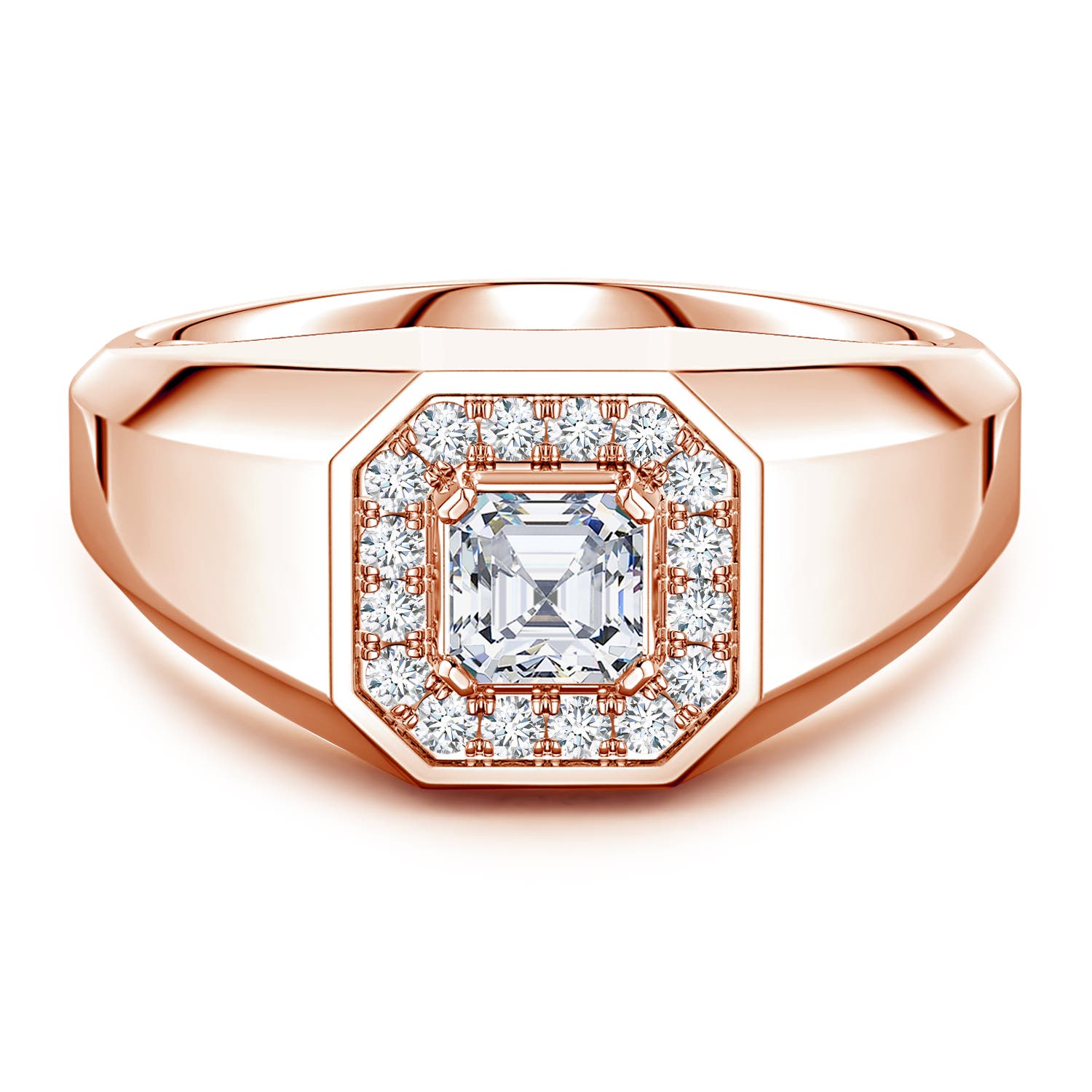 Angara 0.5 Carat Asscher-Cut Lab-Grown Diamond Halo Men's Octagon Signet Ring in 18K Rose Gold