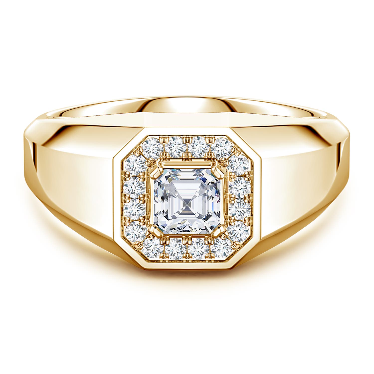 Angara 0.5 Carat Asscher-Cut Lab-Grown Diamond Halo Men's Octagon Signet Ring in 18K Yellow Gold