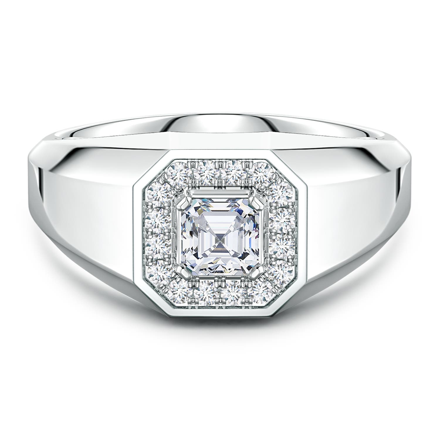 Angara 0.5 Carat Asscher-Cut Lab-Grown Diamond Halo Men's Octagon Signet Ring in Silver