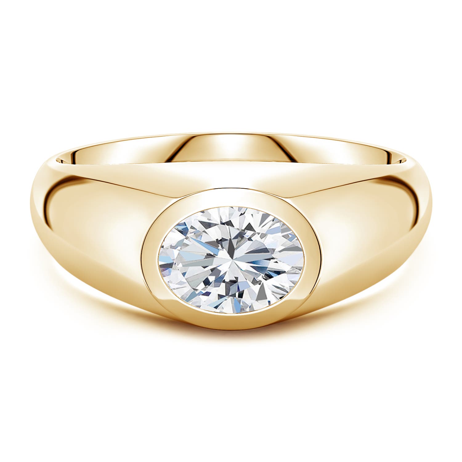 Angara 1.15 Carats East-West Oval Lab-Grown Diamond Men’s Signet Ring in 18K Yellow Gold