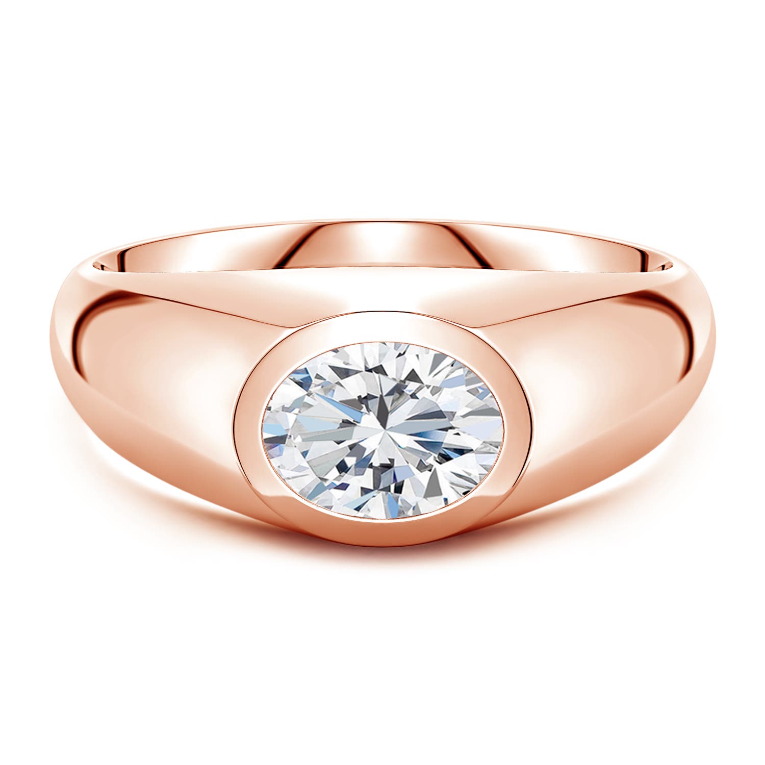 Angara 1.15 Carats East-West Oval Lab-Grown Diamond Men’s Signet Ring in 14K Rose Gold