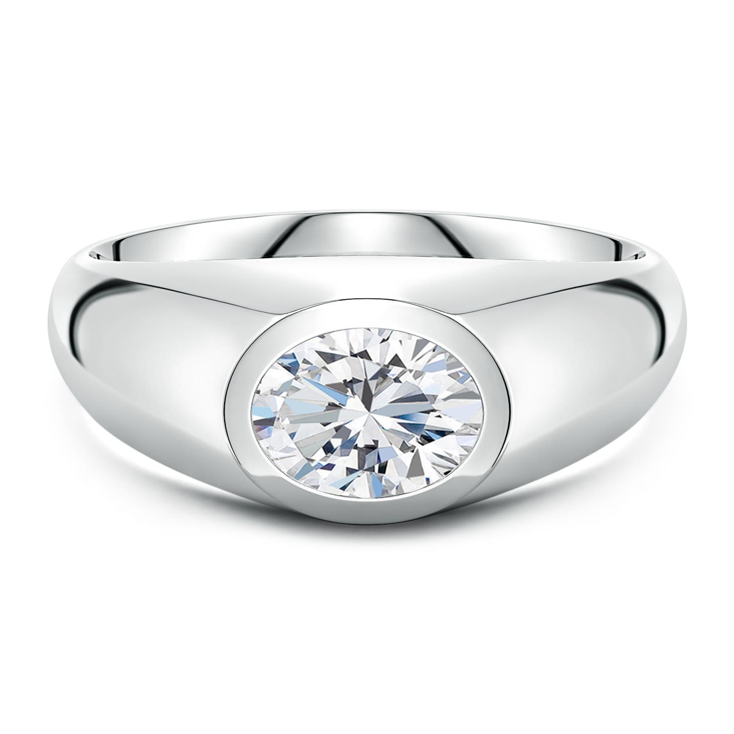 Angara 1.15 Carats East-West Oval Lab-Grown Diamond Men’s Signet Ring in 14K White Gold