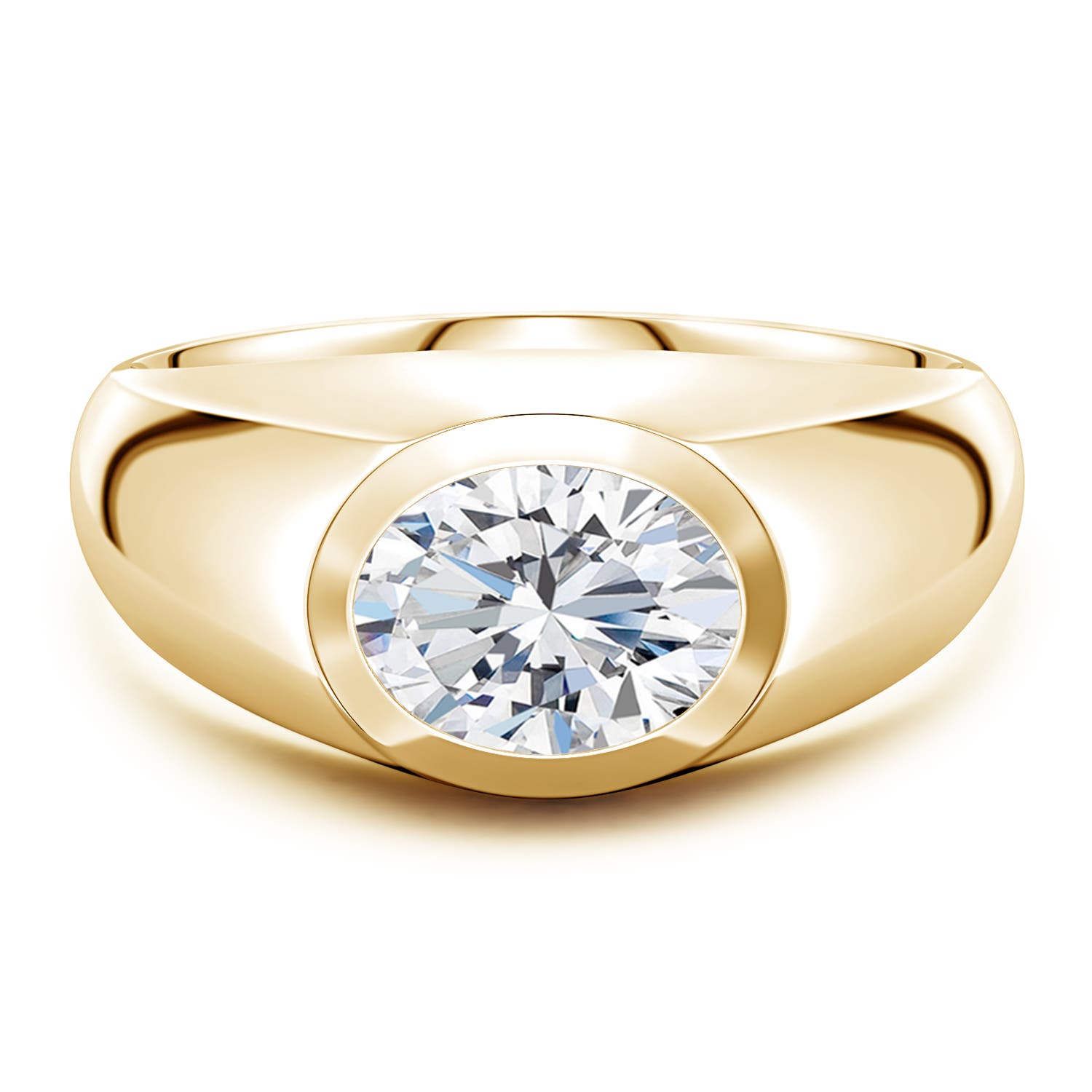 Angara 1.76 Carats East-West Oval Lab-Grown Diamond Men’s Signet Ring in 18K Yellow Gold