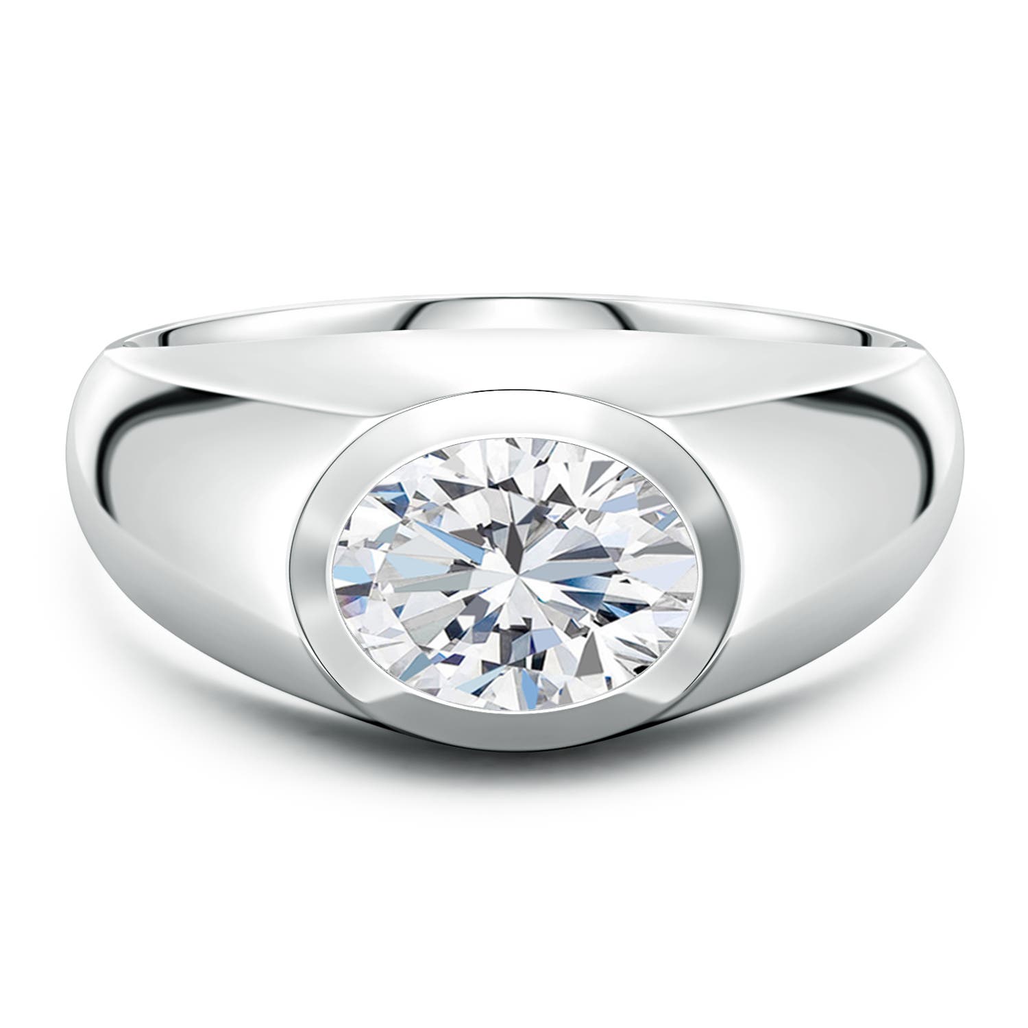 Angara 1.76 Carats East-West Oval Lab-Grown Diamond Men’s Signet Ring in 14K White Gold
