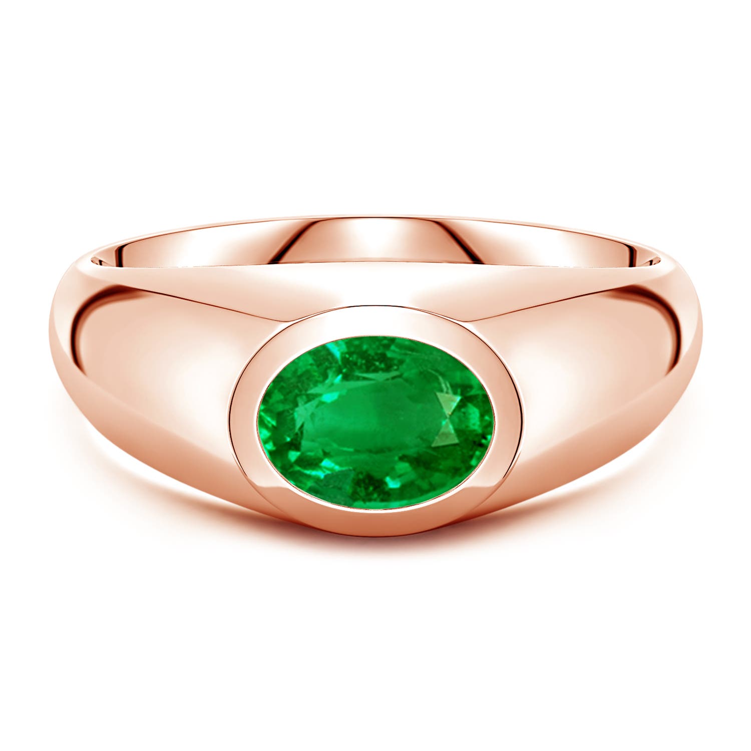Angara 1.1 Carats East-West Oval Lab-Grown Emerald Men’s Signet Ring in 18K Rose Gold