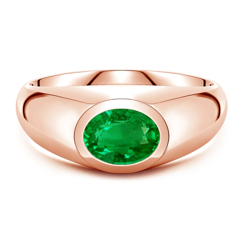 East-West Oval Lab-Grown Emerald Men's Signet Ring