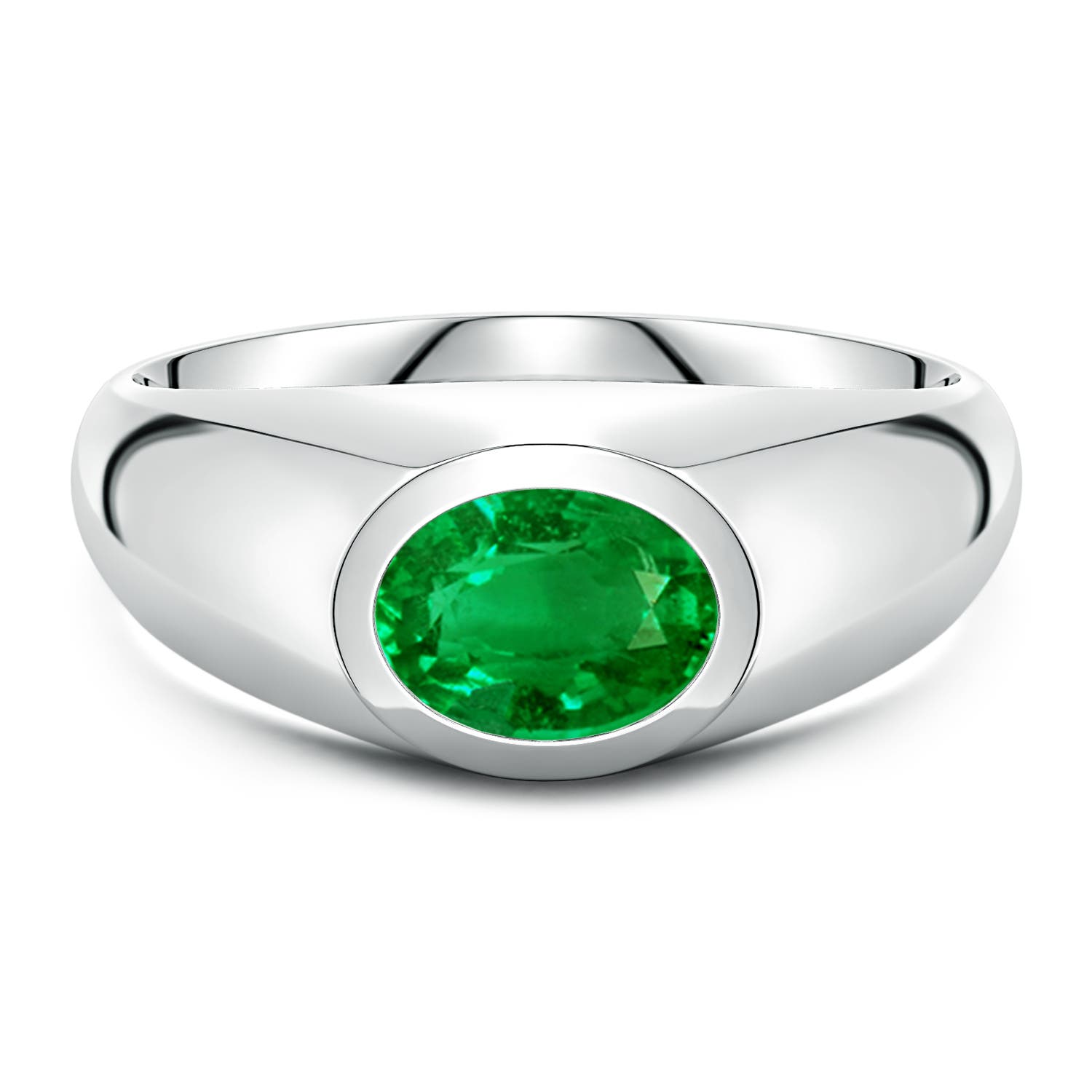 Angara 1.1 Carats East-West Oval Lab-Grown Emerald Men’s Signet Ring in 14K White Gold