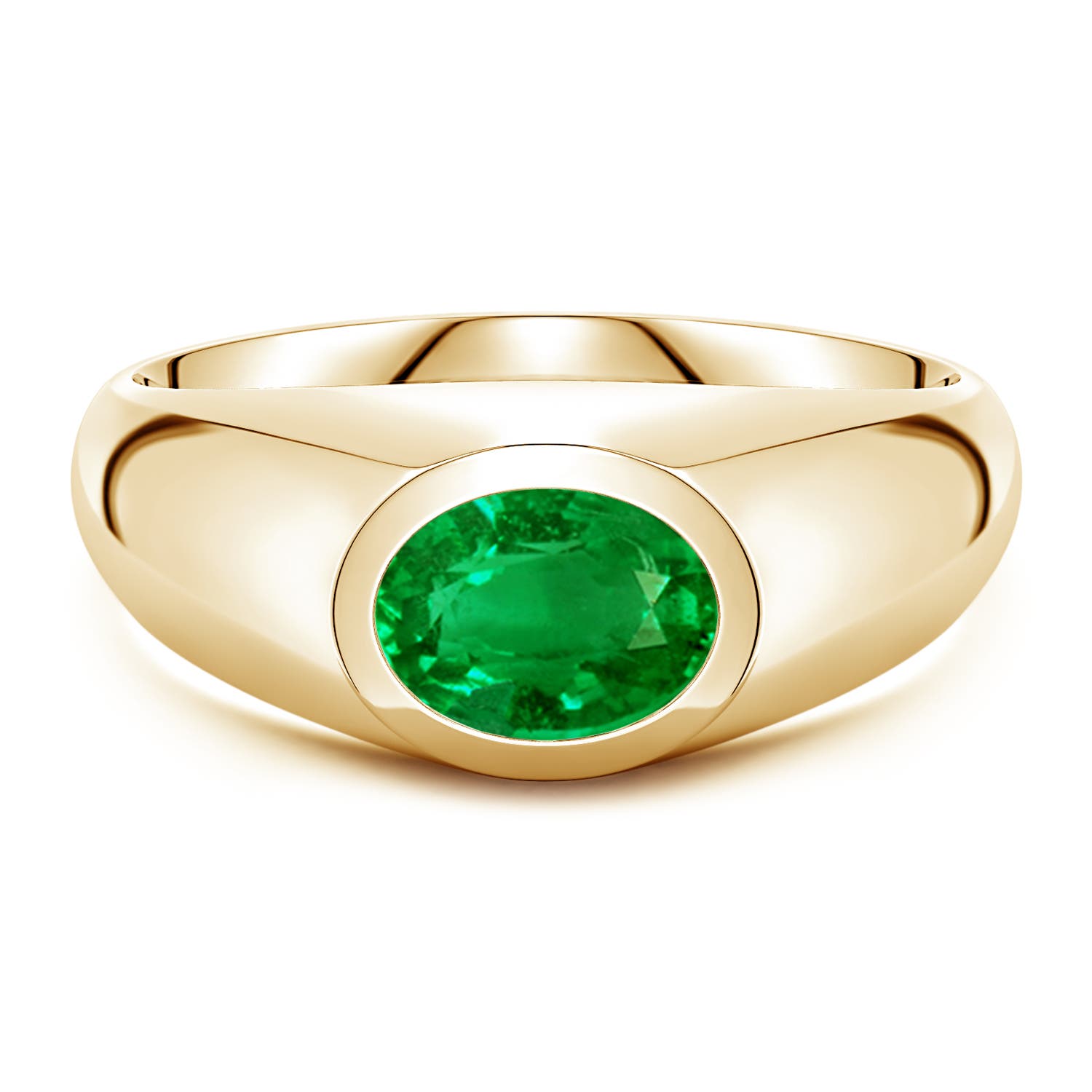 Angara 1.1 Carats East-West Oval Lab-Grown Emerald Men’s Signet Ring in 14K Yellow Gold