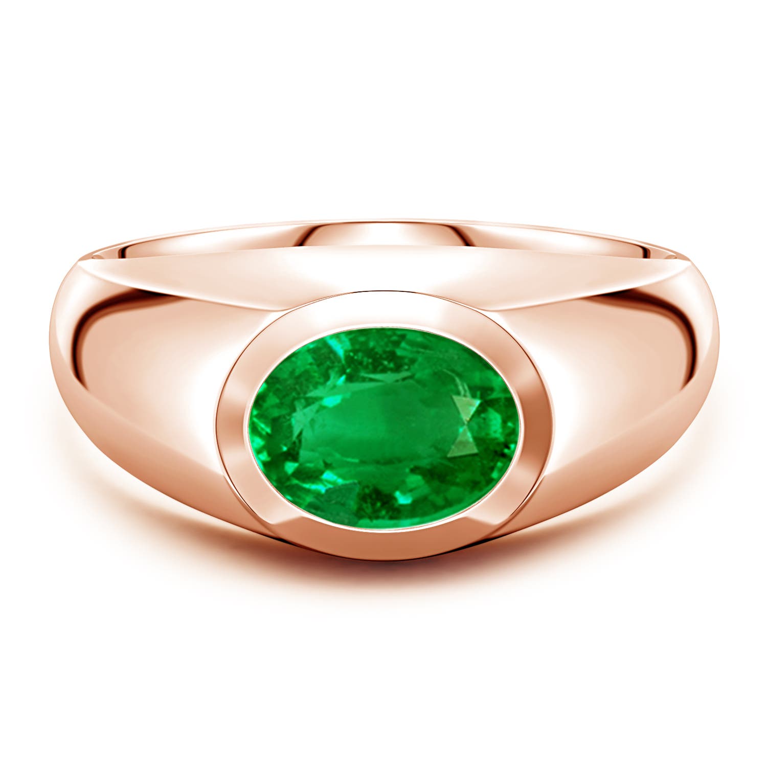 Angara 1.5 Carats East-West Oval Lab-Grown Emerald Men’s Signet Ring in 18K Rose Gold