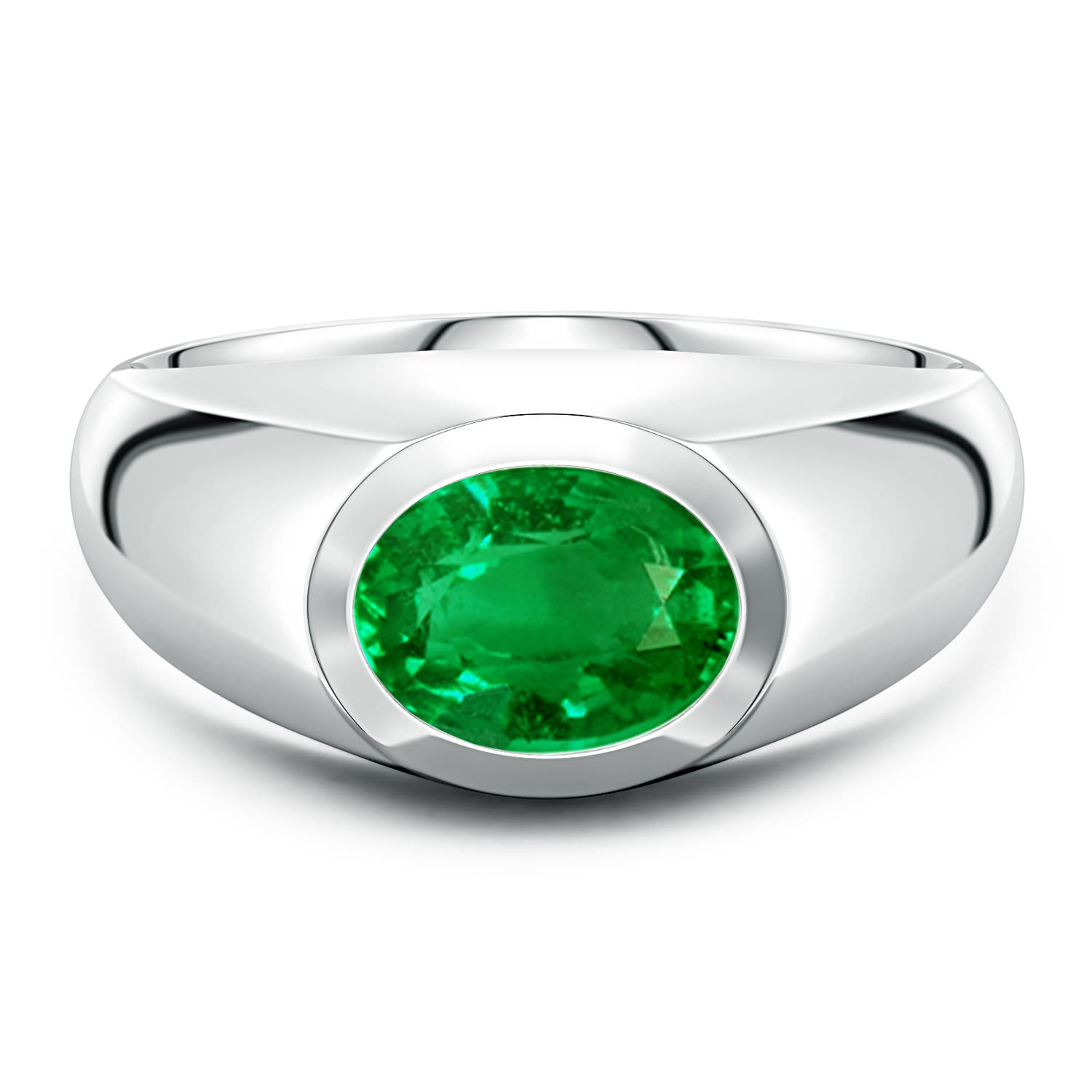 Angara 1.5 Carats East-West Oval Lab-Grown Emerald Men’s Signet Ring in 18K White Gold