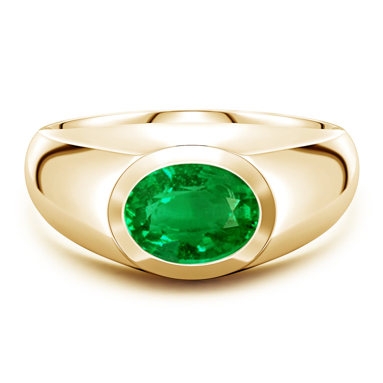 Angara 1.5 Carats East-West Oval Lab-Grown Emerald Men’s Signet Ring in 18K Yellow Gold
