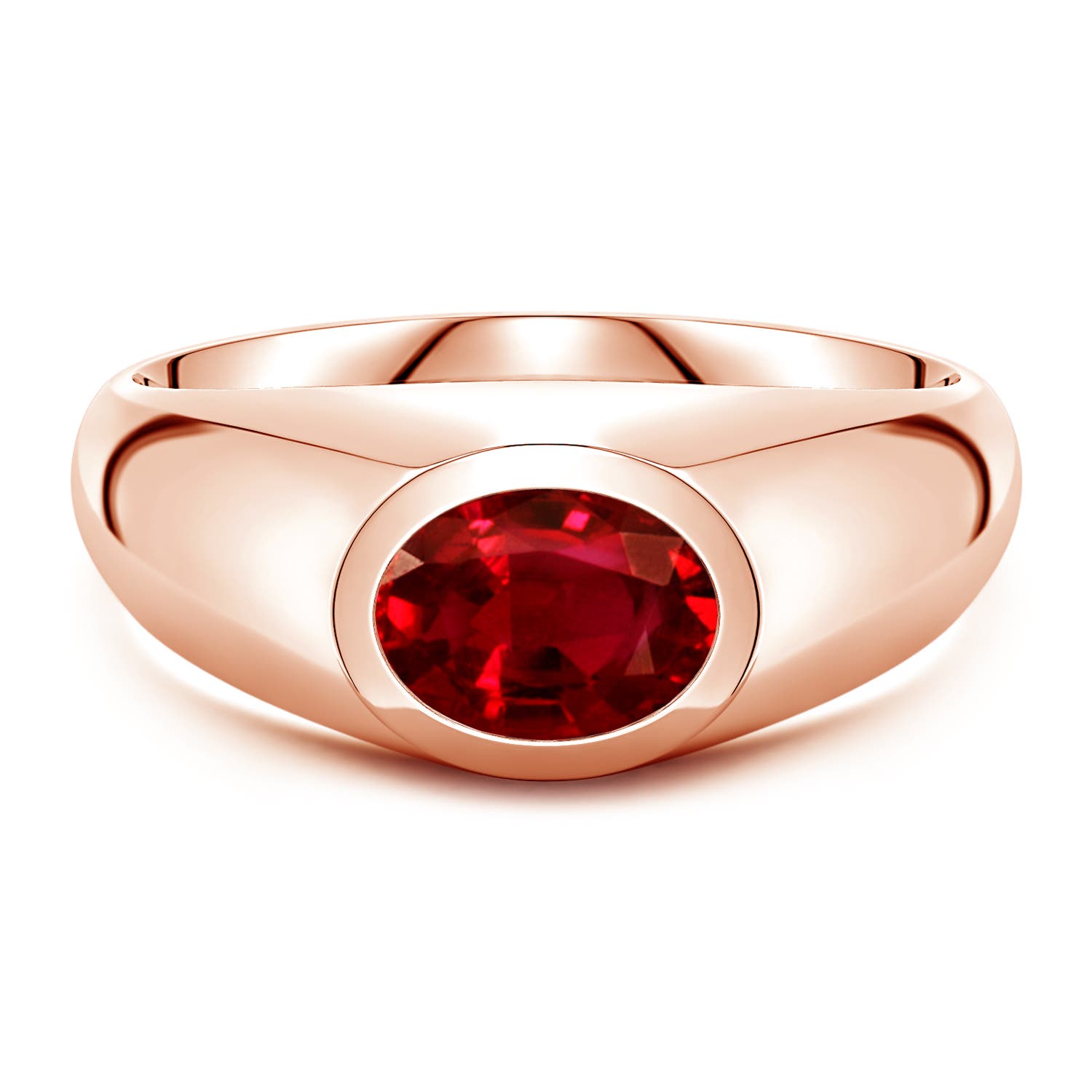 Angara 1.25 Carats East-West Oval Lab-Grown Ruby Men’s Signet Ring in 18K Rose Gold