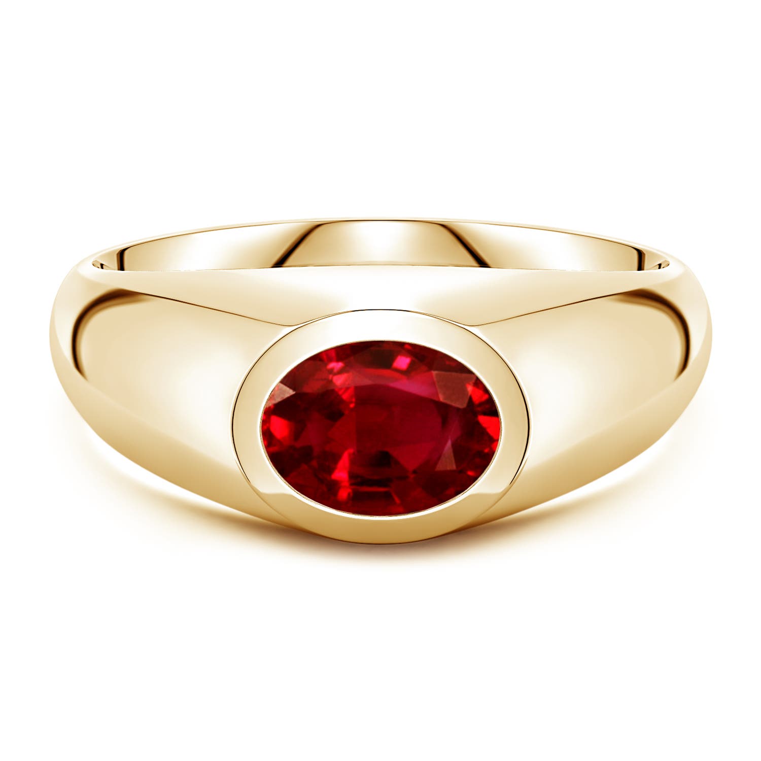 Angara 1.25 Carats East-West Oval Lab-Grown Ruby Men’s Signet Ring in 18K Yellow Gold