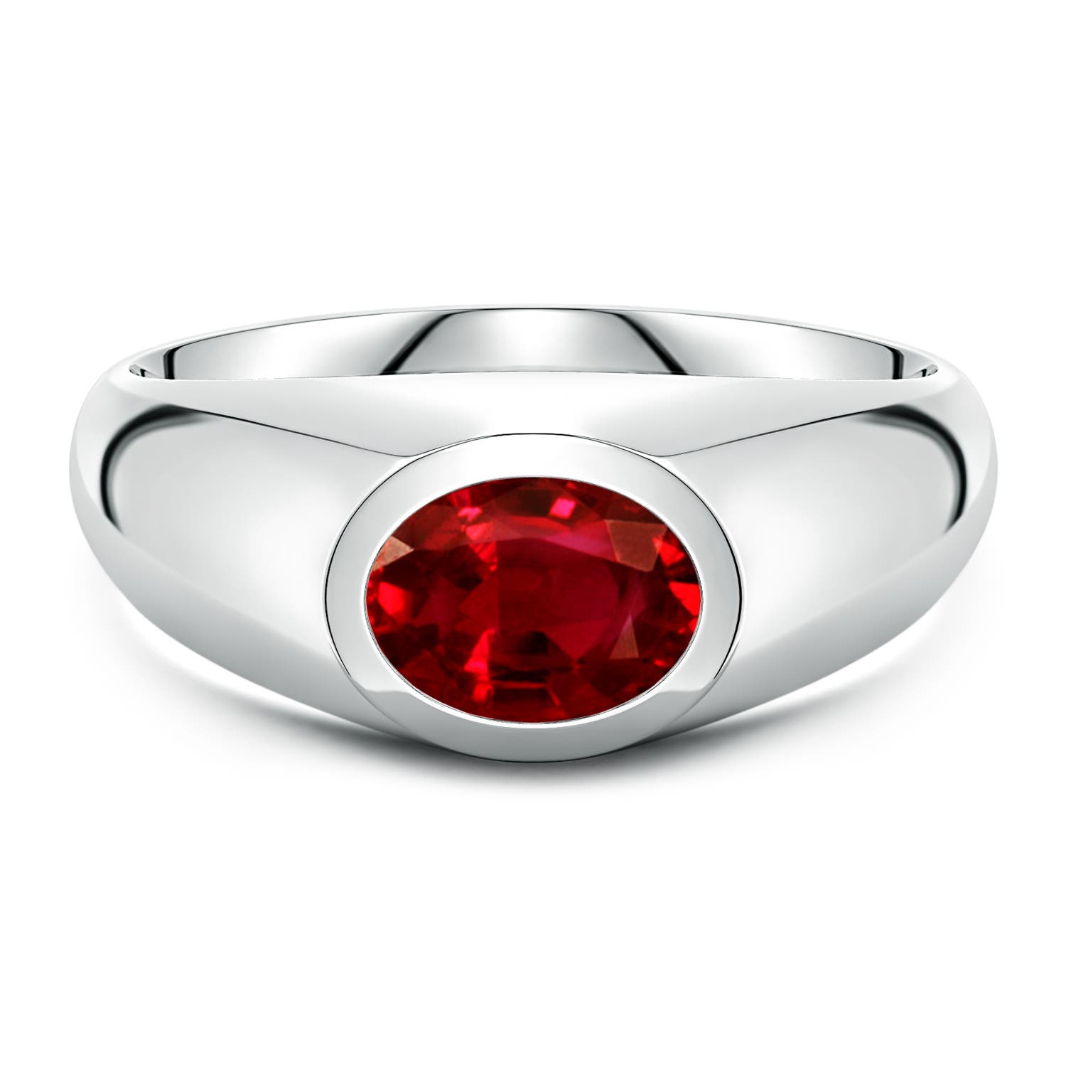 Angara 1.25 Carats East-West Oval Lab-Grown Ruby Men’s Signet Ring in 14K White Gold