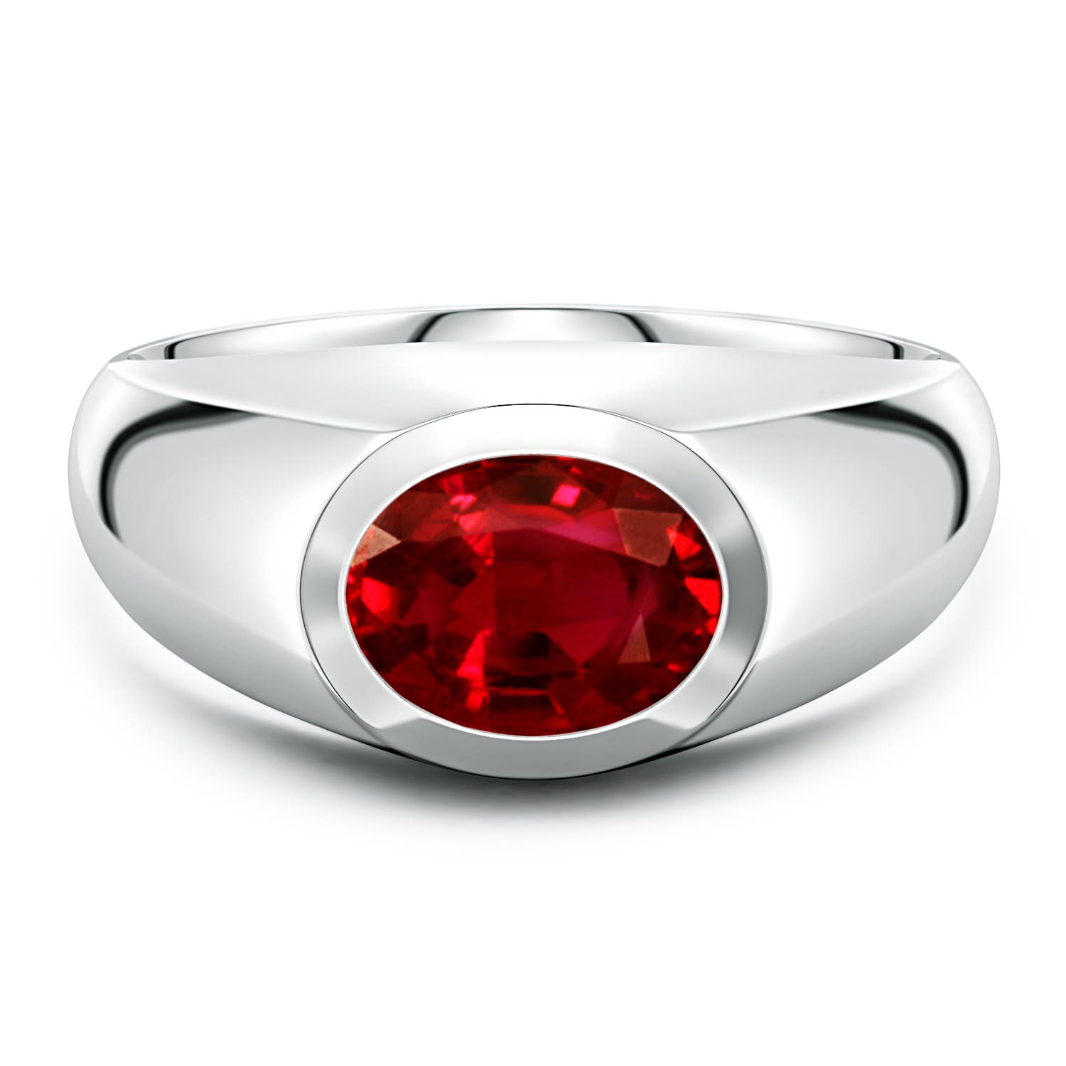 Angara 2.0 Carats East-West Oval Lab-Grown Ruby Men’s Signet Ring in 18K White Gold
