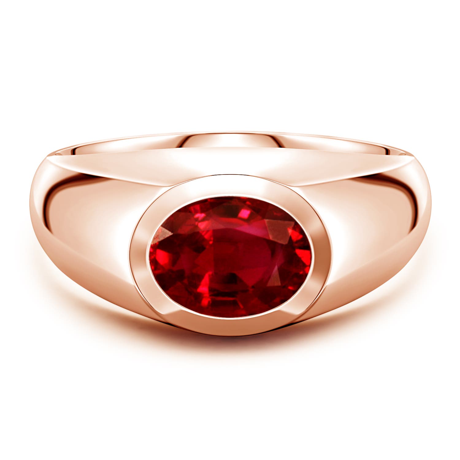 Angara 2.0 Carats East-West Oval Lab-Grown Ruby Men’s Signet Ring in 14K Rose Gold