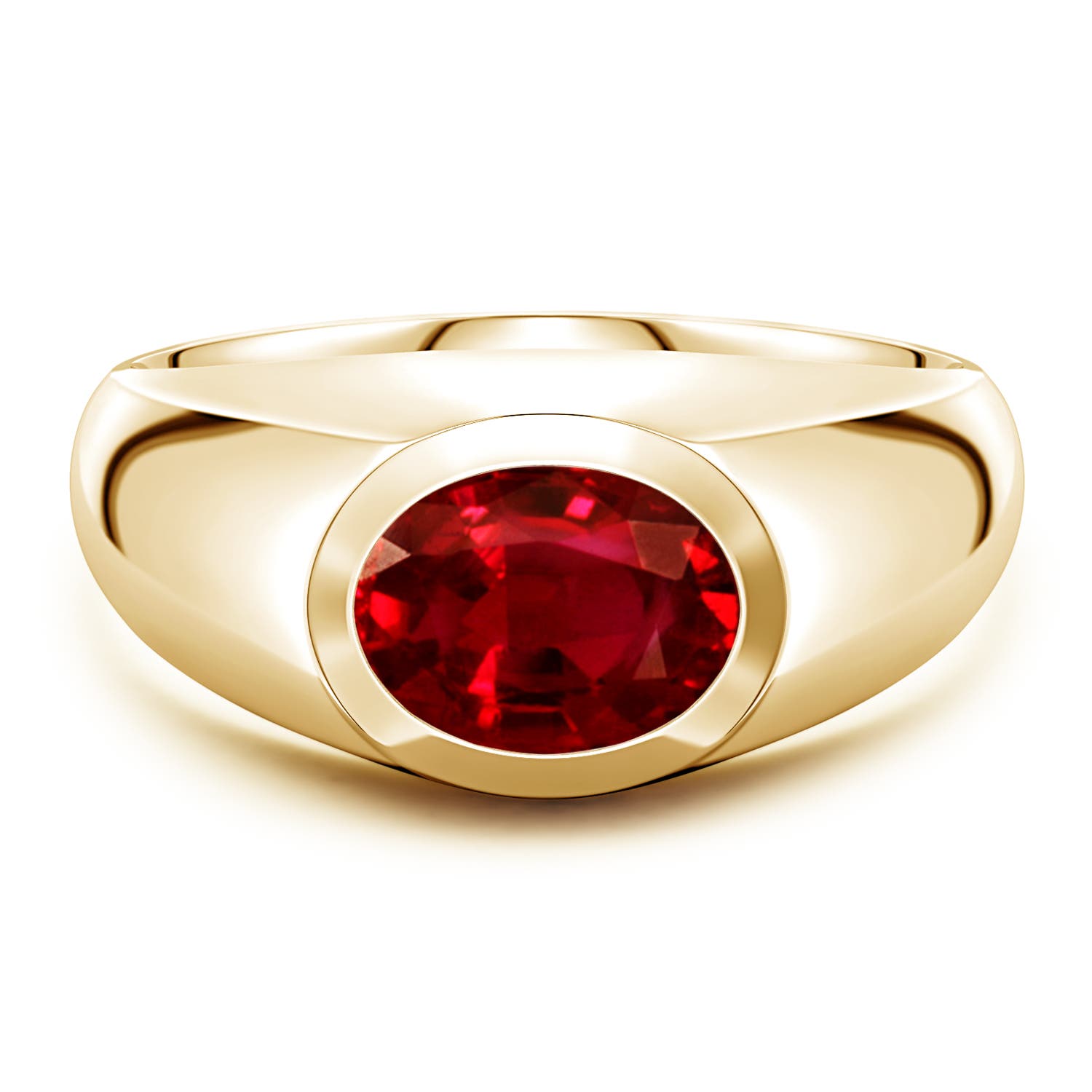Angara 2.0 Carats East-West Oval Lab-Grown Ruby Men’s Signet Ring in 14K Yellow Gold
