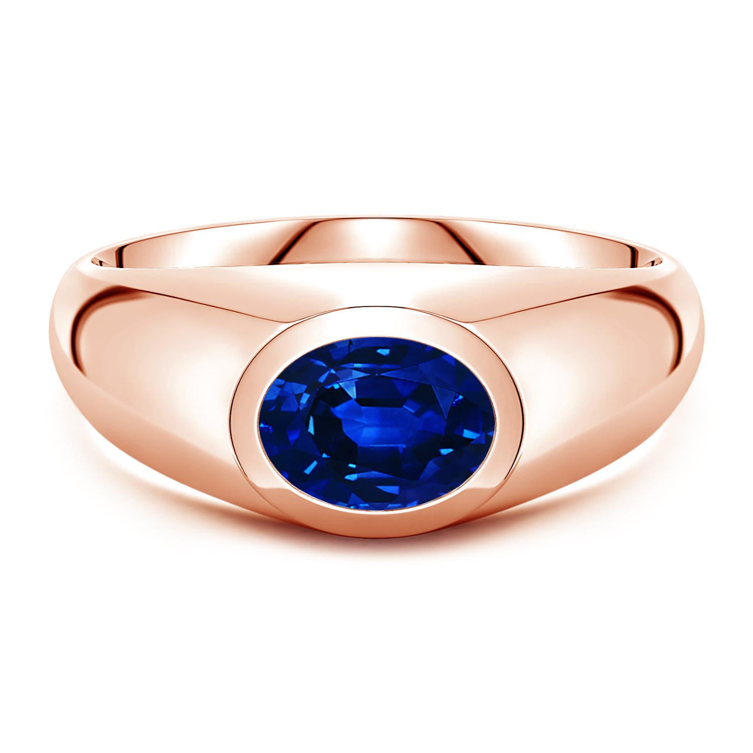 Angara 1.55 Carats East-West Oval Lab-Grown Blue Sapphire Men’s Signet Ring in 18K Rose Gold