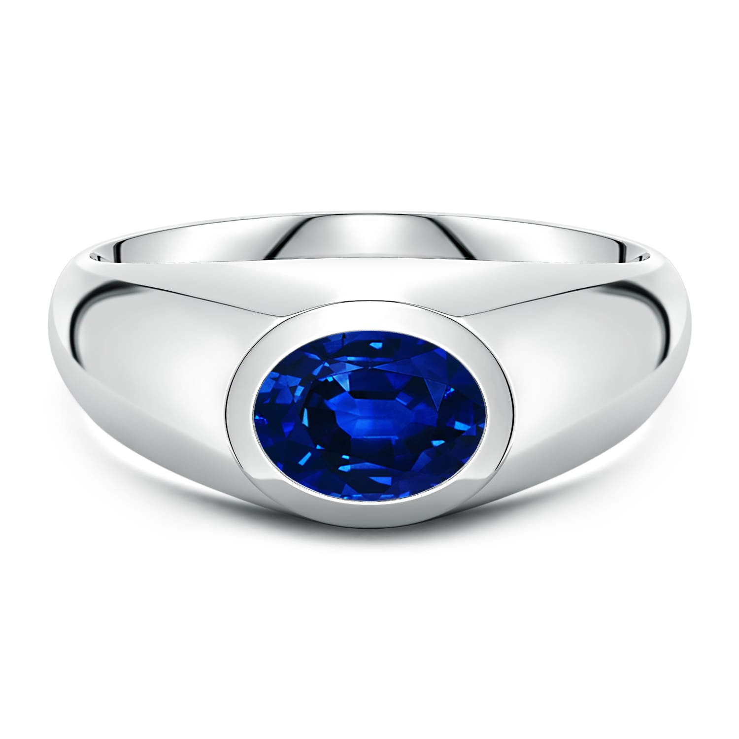 Angara 1.55 Carats East-West Oval Lab-Grown Blue Sapphire Men’s Signet Ring in 10K White Gold