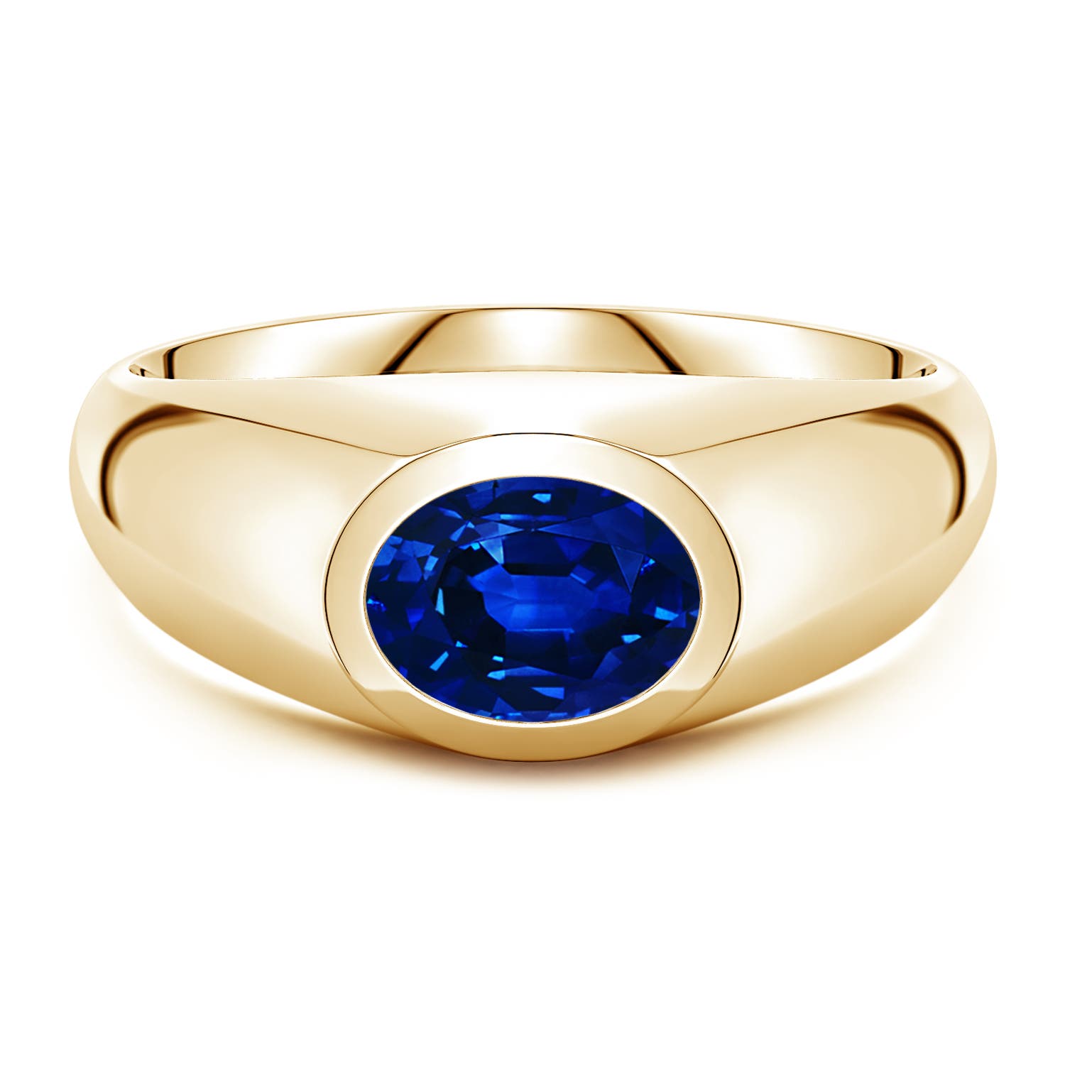 Angara 1.55 Carats East-West Oval Lab-Grown Blue Sapphire Men’s Signet Ring in 14K Yellow Gold