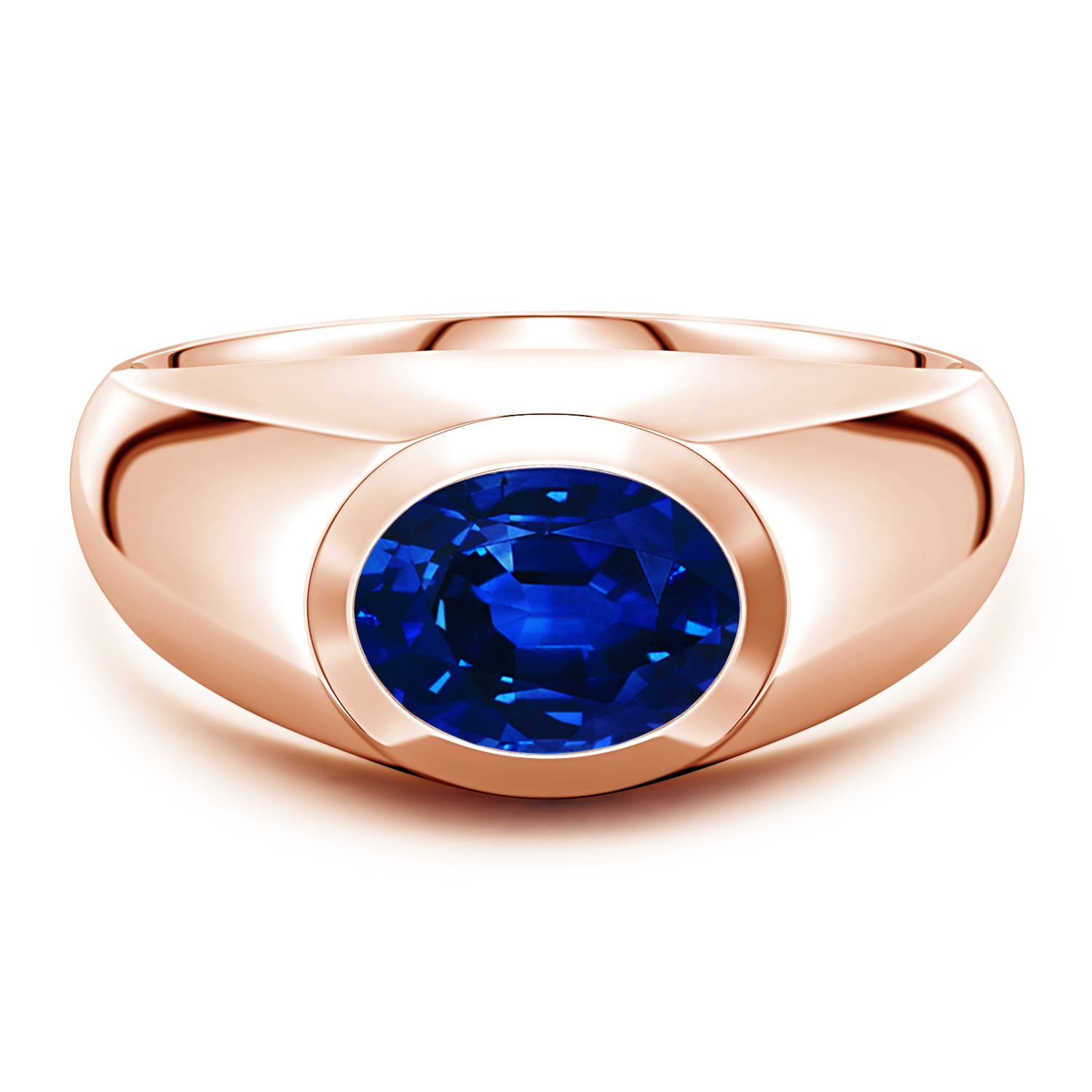 Angara 2.0 Carats East-West Oval Lab-Grown Blue Sapphire Men’s Signet Ring in 18K Rose Gold